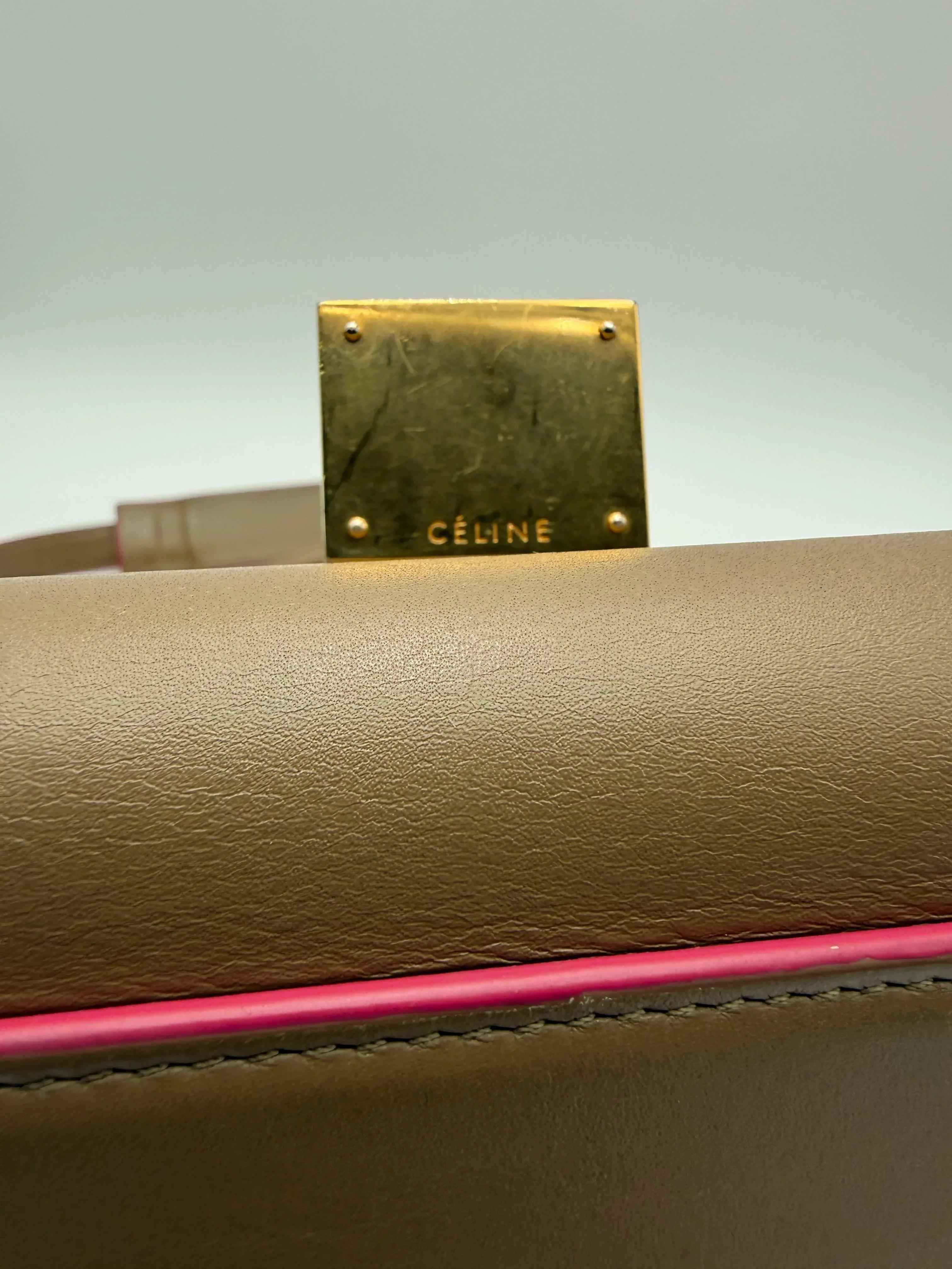 Cèline Borsa Trapeze in Pelle Bicolore Taupe e Rosa