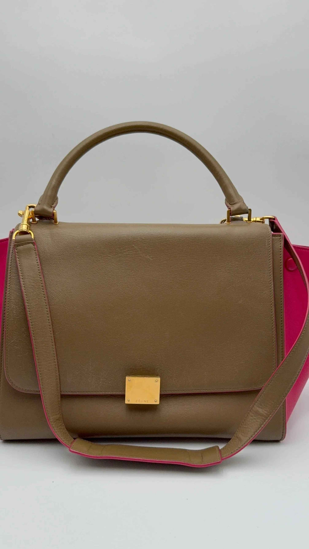 Cèline Borsa Trapeze in Pelle Bicolore Taupe e Rosa