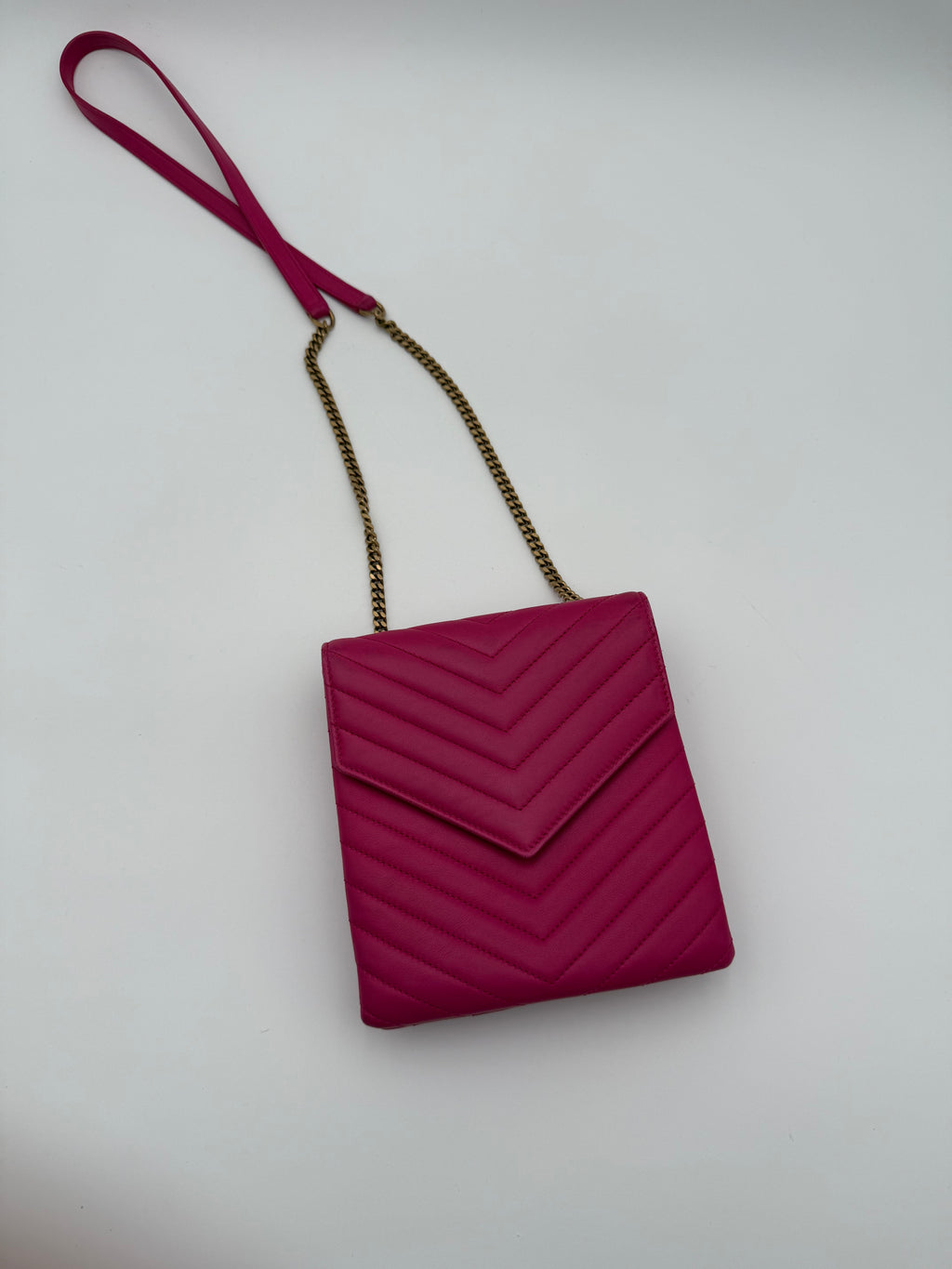 Borsa a Tracolla Saint Laurent Monogram Matelassé in Pelle Fucsia