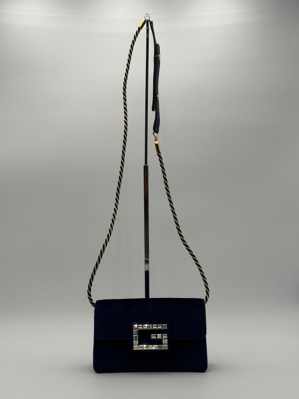 Gucci Broadway in velluto Blu con Fibbia G in Cristalli