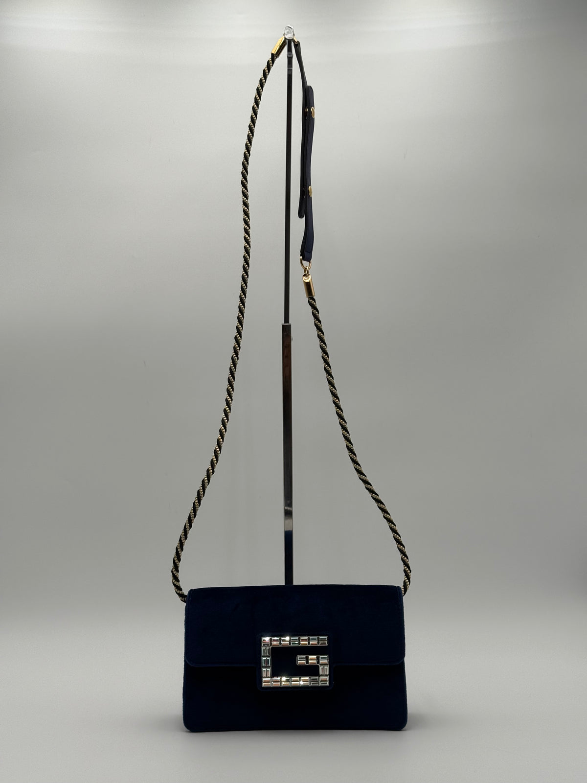 Gucci Broadway in velluto Blu con Fibbia G in Cristalli