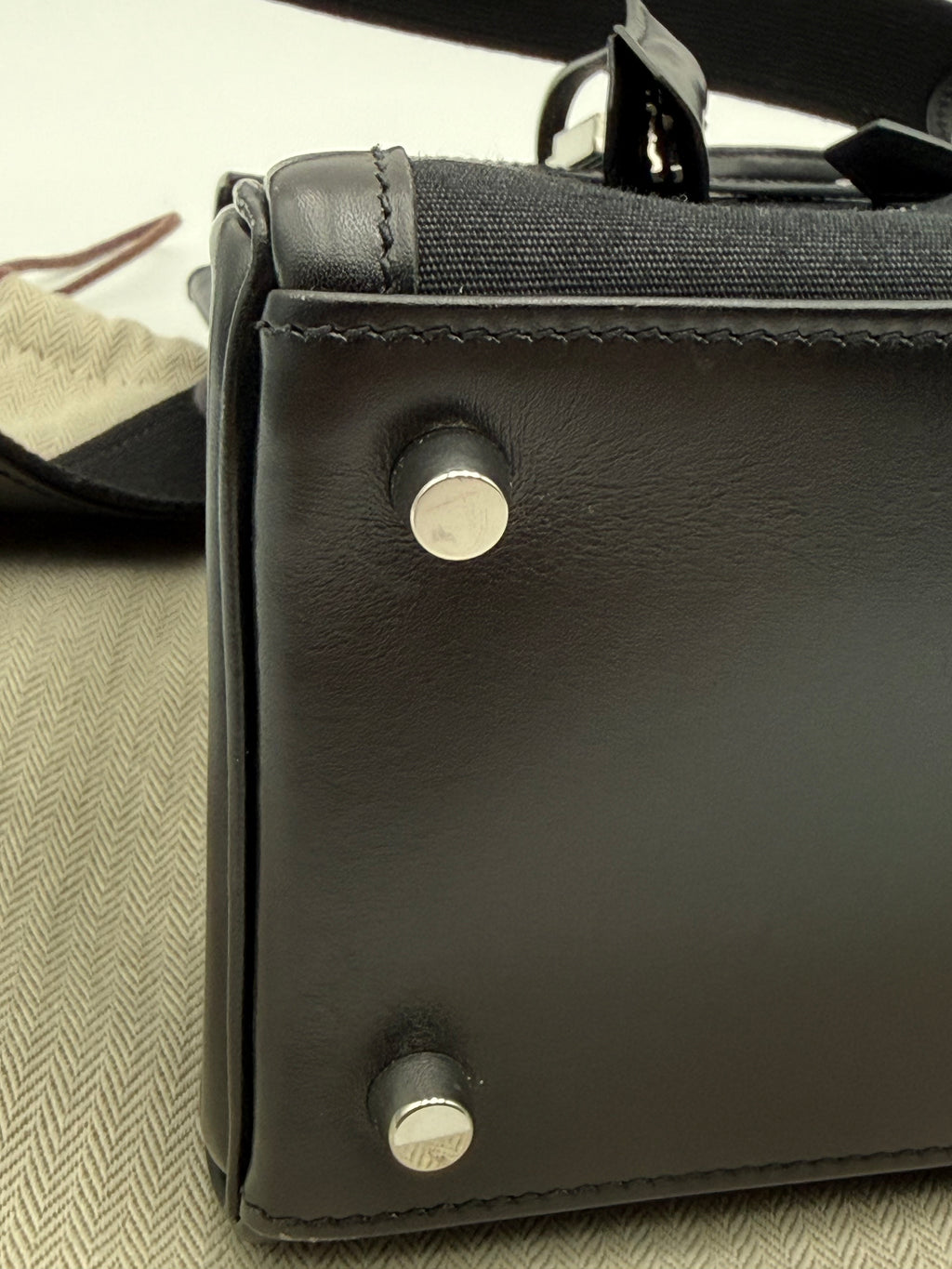 Borsa Hermès kelly Lakis 32 Vintage in Pelle Box e Tela Toile Nera