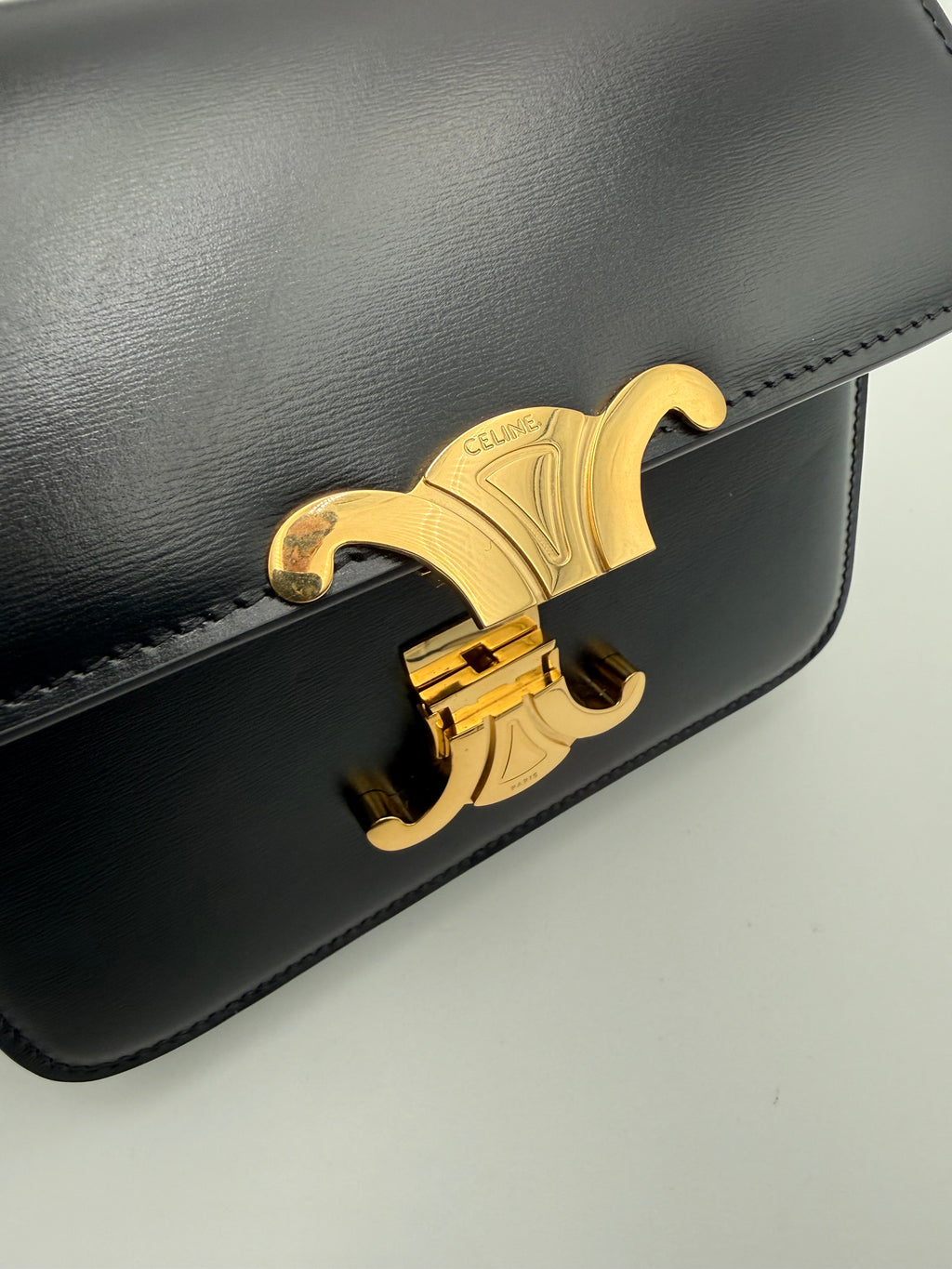 Celine Triomphe Teen Nera in Pelle di Vitello lucida
