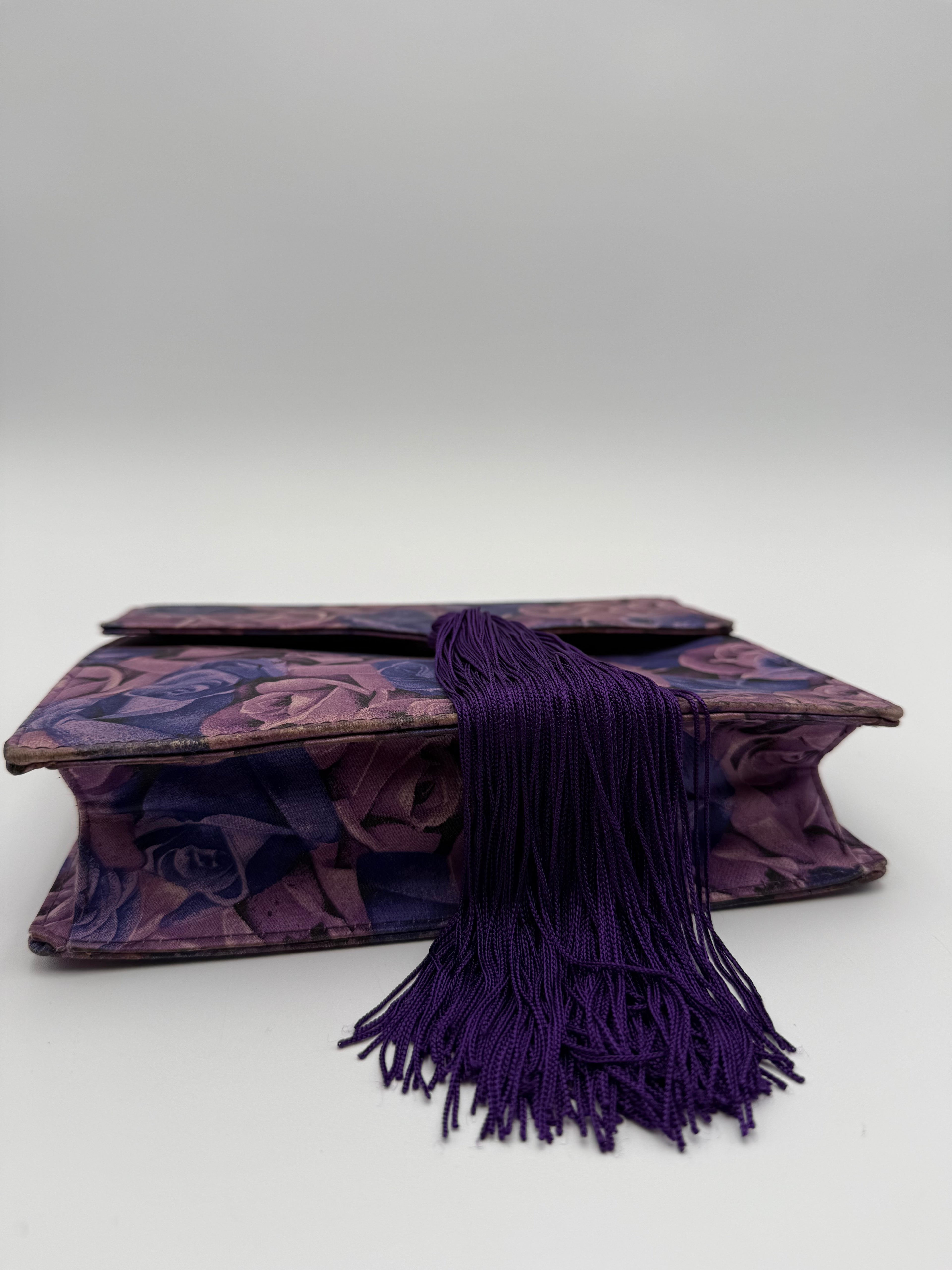 Gianni Versace Pochette Vintage in Tessuto Stampa Rose Viola