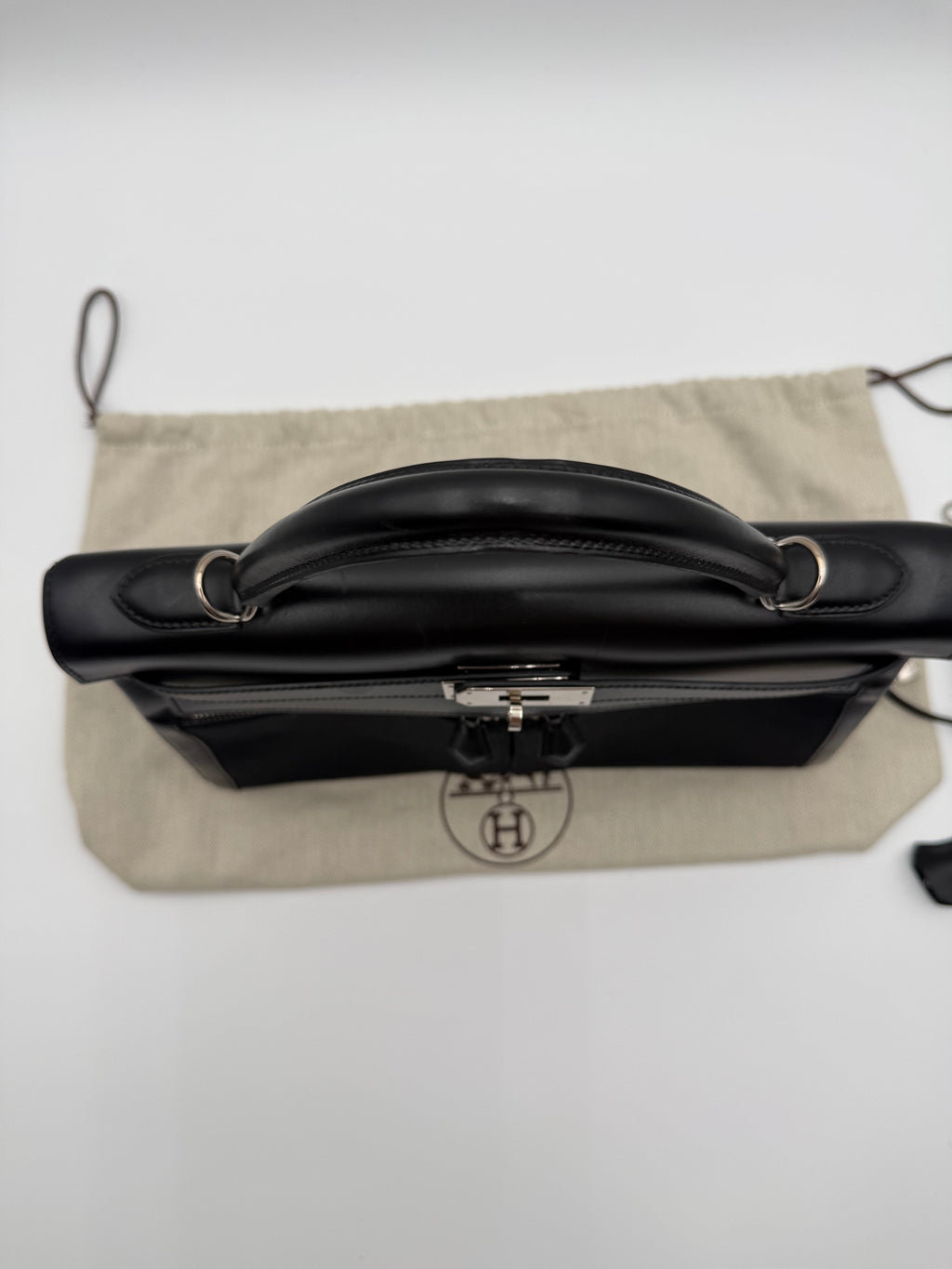 Borsa Hermès kelly Lakis 32 Vintage in Pelle Box e Tela Toile Nera