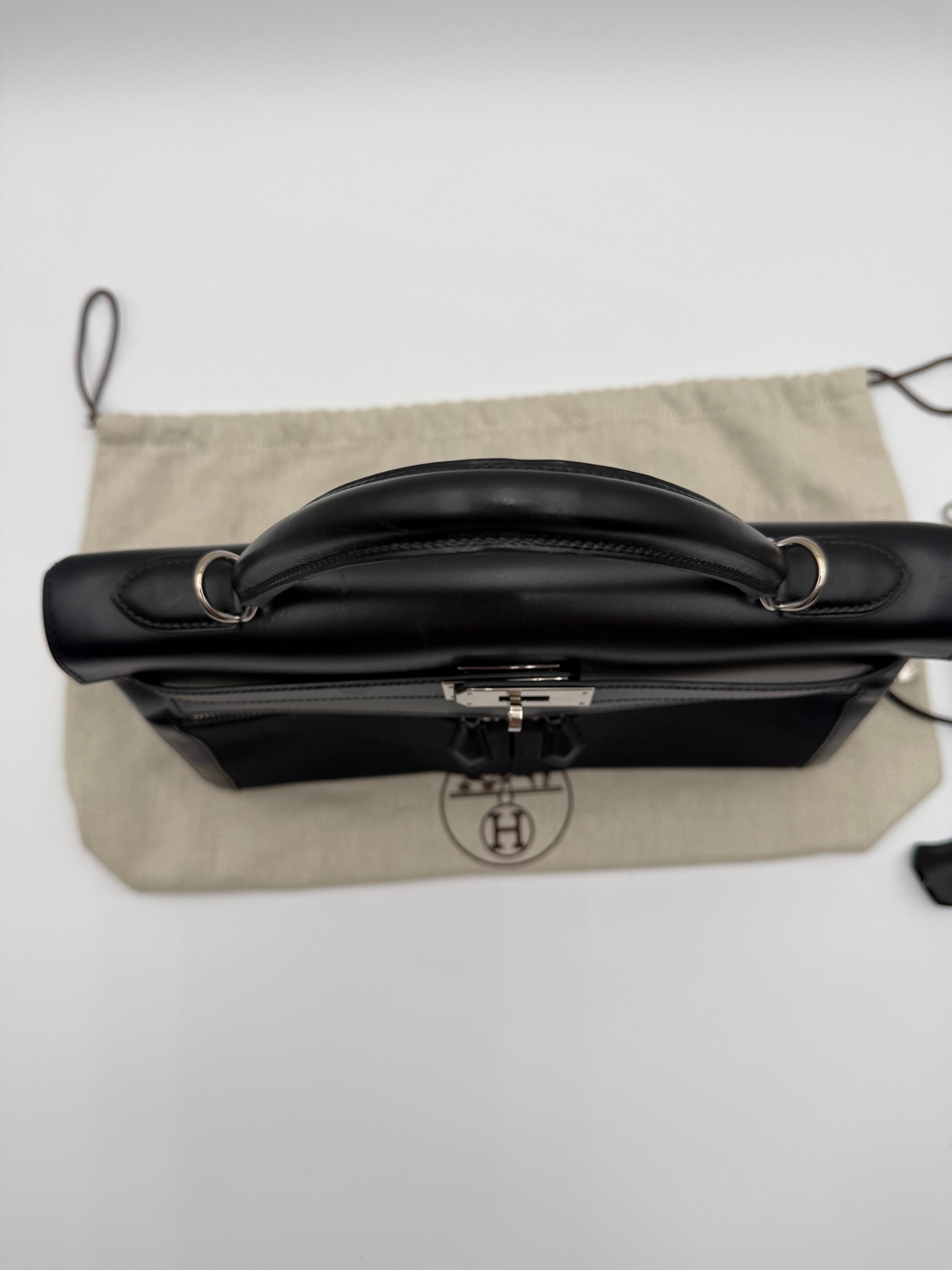Borsa Hermès kelly Lakis 32 Vintage in Pelle Box e Tela Toile Nera