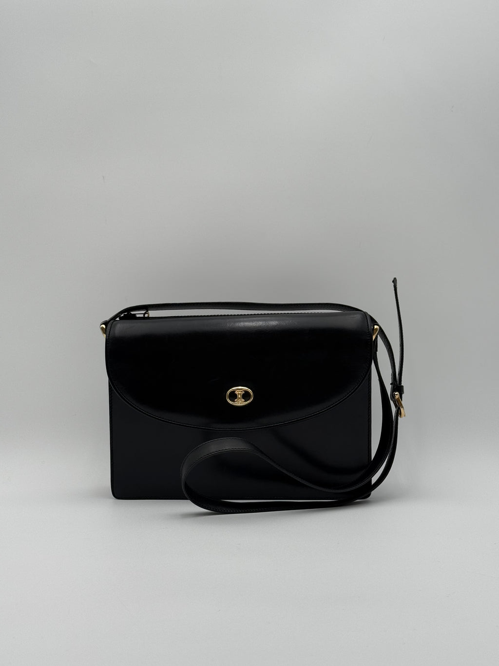 Céline - Borsa a Tracolla Vintage in Pelle Nera con Logo Triomphe