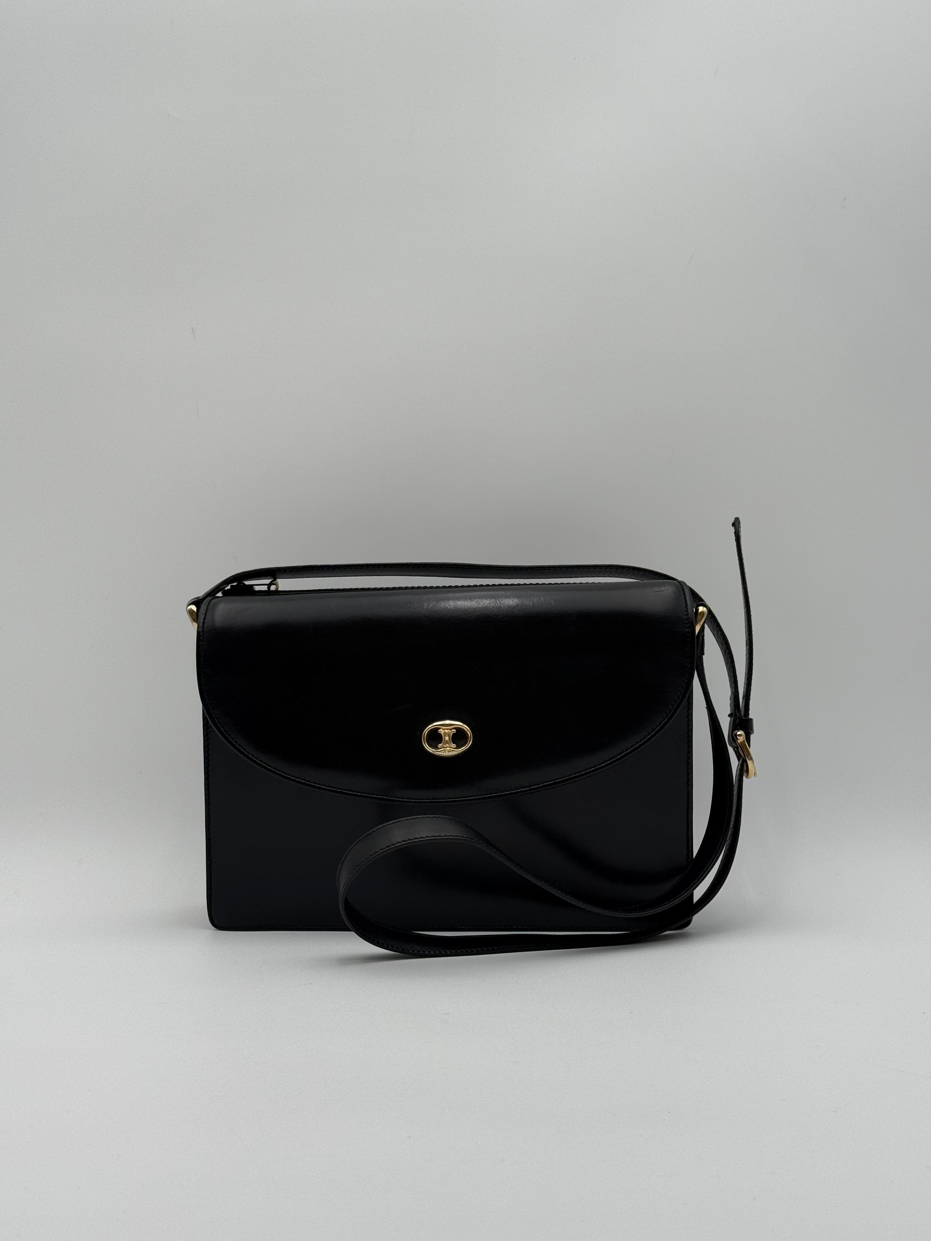 Céline - Borsa a Tracolla Vintage in Pelle Nera con Logo Triomphe