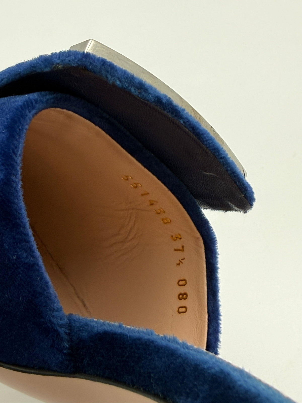 Gucci Madelyn Blue Velvet Mules with Crystal G Buckle