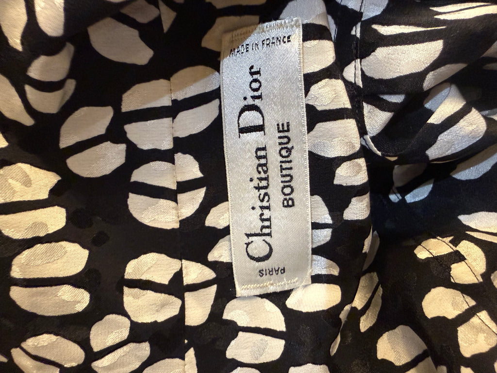 Camicia Vintage Christian Dior Boutique in Seta a Stampa Geometrica Bicolore