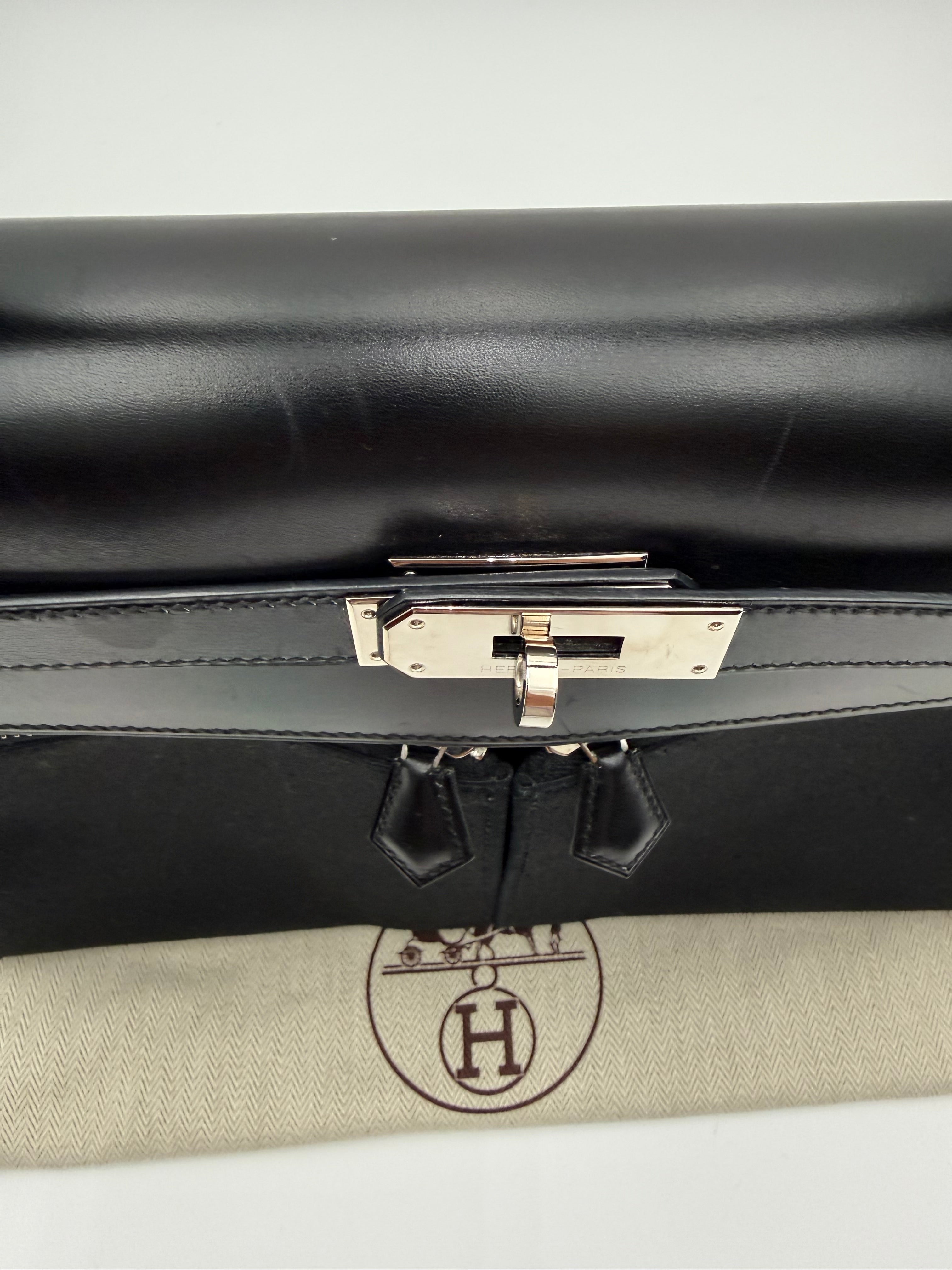 Borsa Hermès kelly Lakis 32 Vintage in Pelle Box e Tela Toile Nera