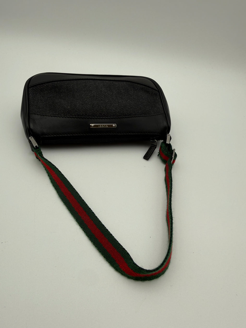 Gucci Borsa  a spalla  GG in Denim Nera e tracolla Web