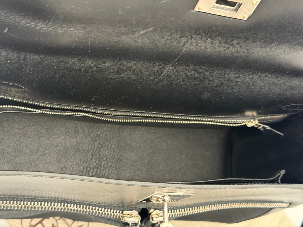 Borsa Hermès kelly Lakis 32 Vintage in Pelle Box e Tela Toile Nera