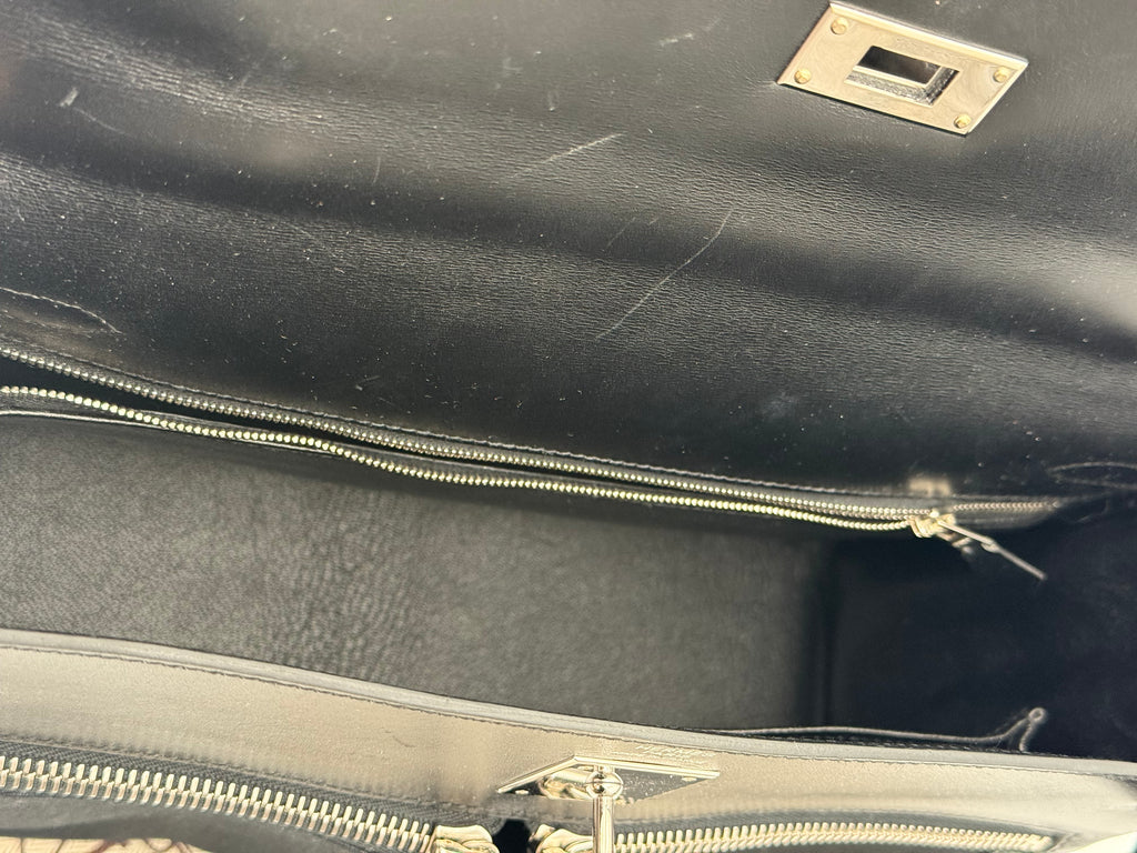 Borsa Hermès kelly Lakis 32 Vintage in Pelle Box e Tela Toile Nera