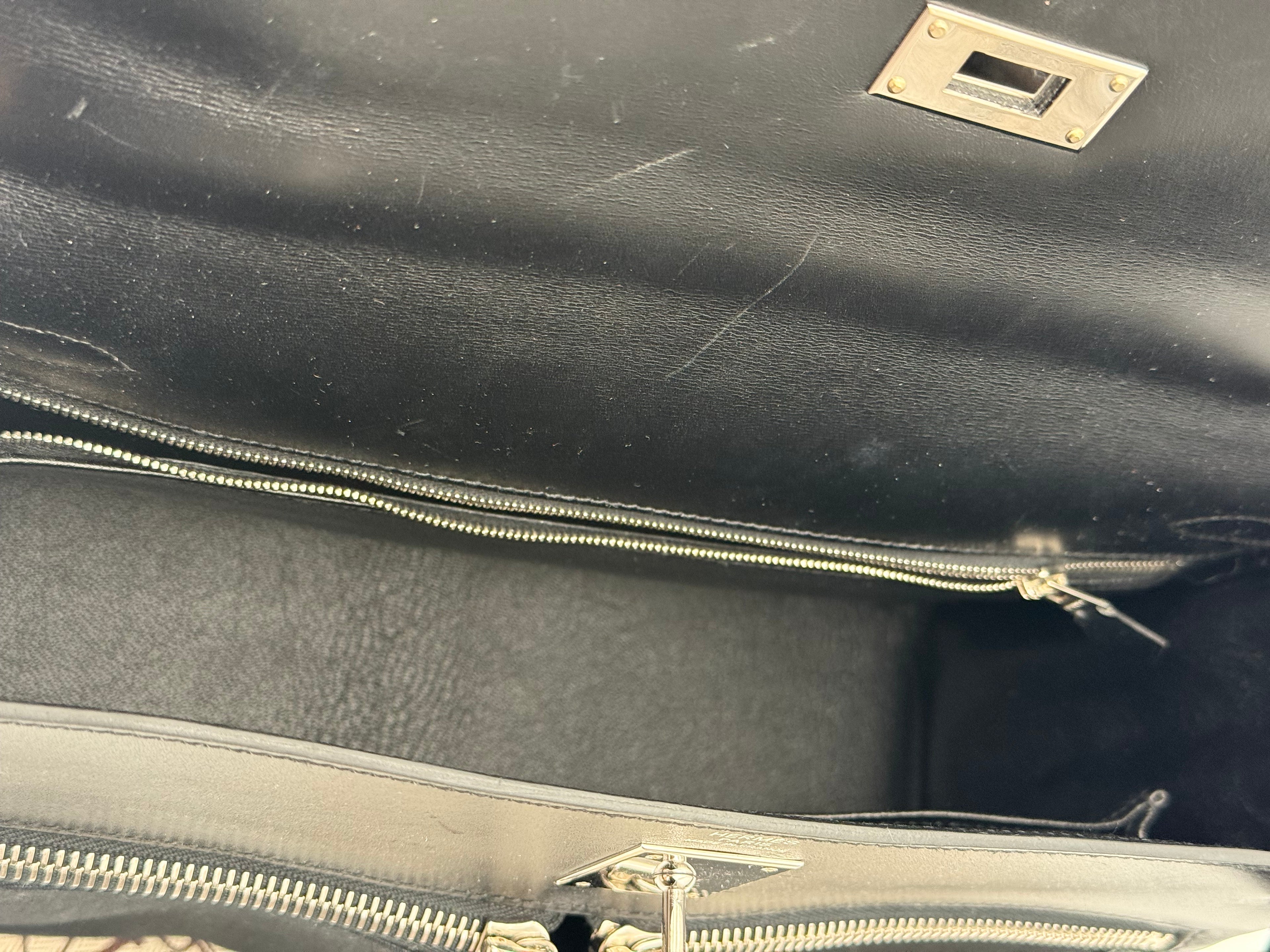 Borsa Hermès kelly Lakis 32 Vintage in Pelle Box e Tela Toile Nera