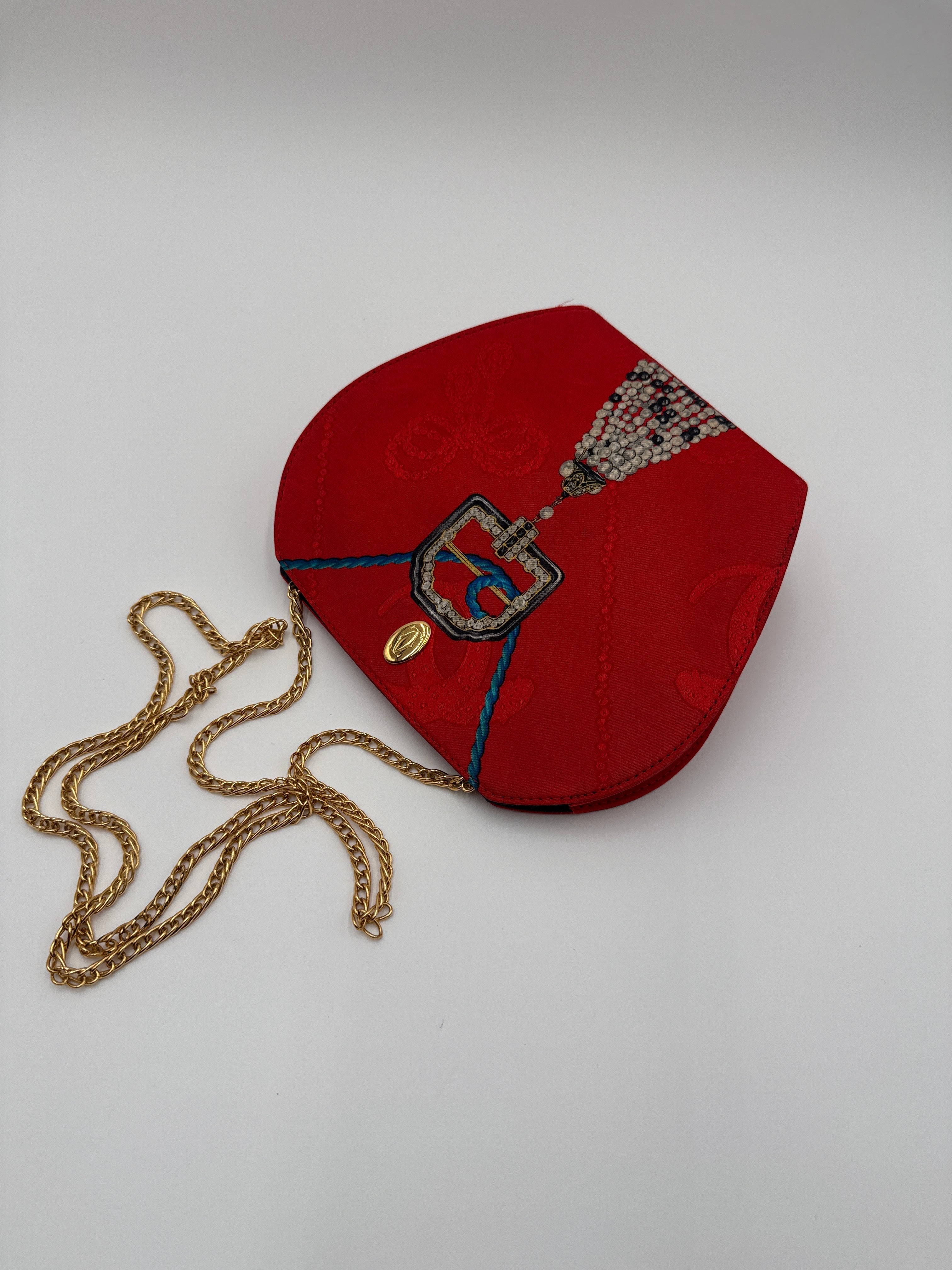 Cartier C Side Borsa Vintage  in Seta con Catena Oro e Decorazioni Gioiello Cartier