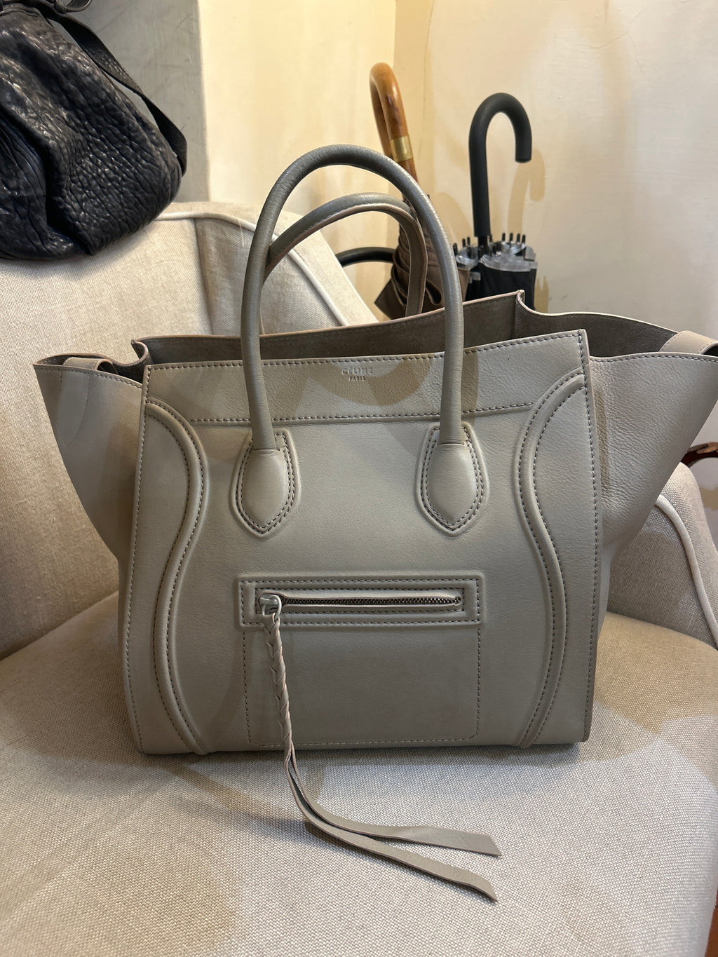 Celine Borsa Phantom in Pelle Grigio Tortora Cèline