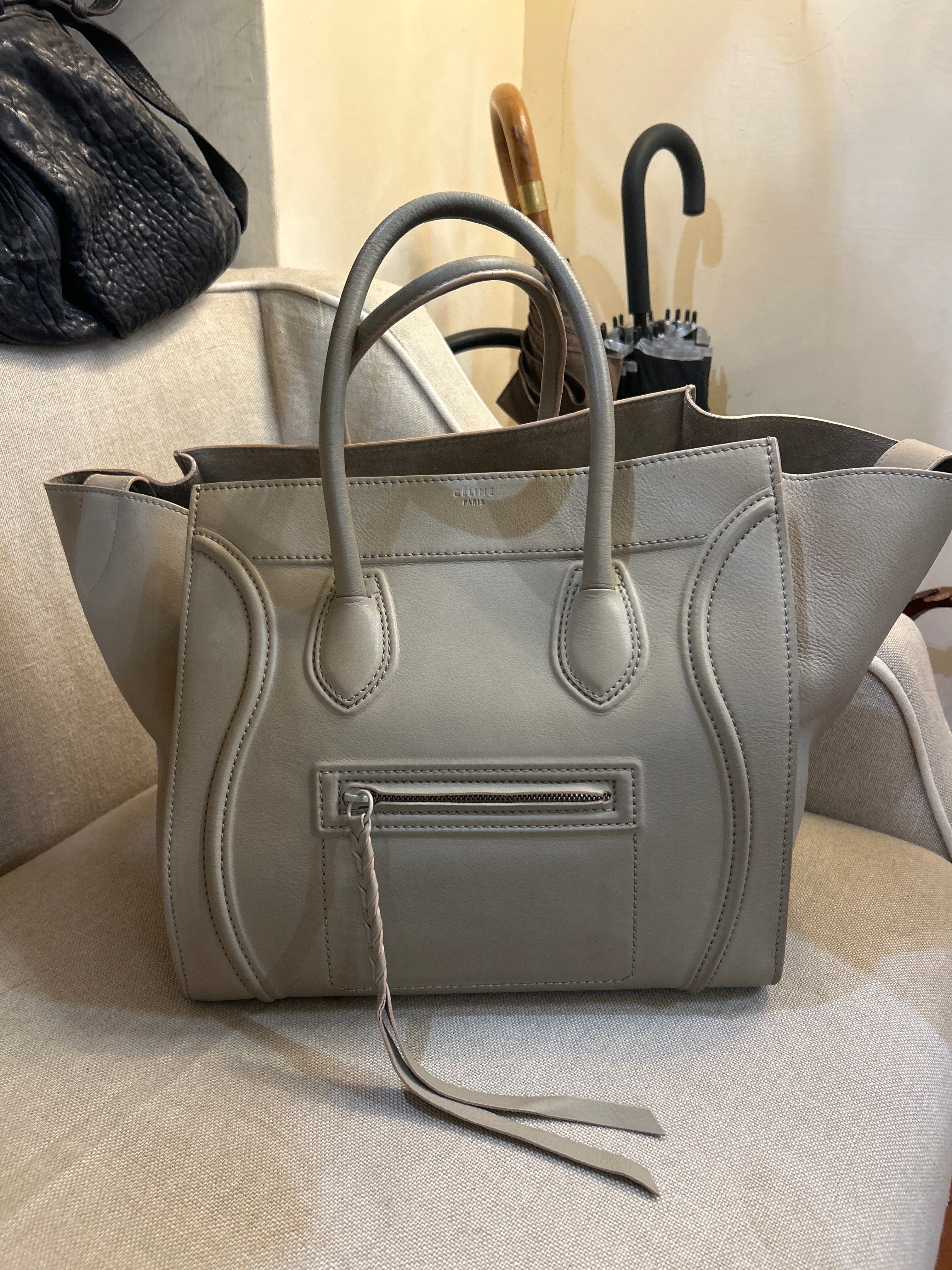 Celine Borsa Phantom in Pelle Grigio Tortora Cèline