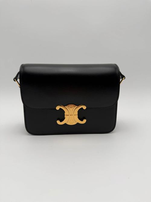Celine-Borsa-Triomphe-Teen-in-Pelle-di-Vitello-Lucida-Nera-Mercatino-di-Ninni-70784261357917 - Mercatino di Ninni
