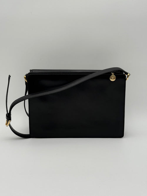 Celine Vintage Black Leather Triomphe Logo Shoulder Bag
