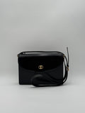 Celine Vintage Black Leather Triomphe Logo Shoulder Bag