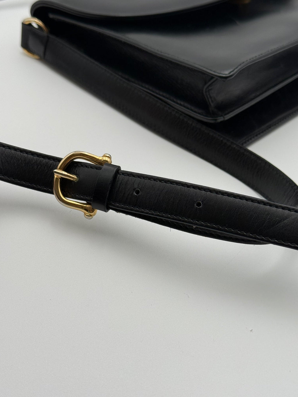 Celine Vintage Black Leather Triomphe Logo Shoulder Bag