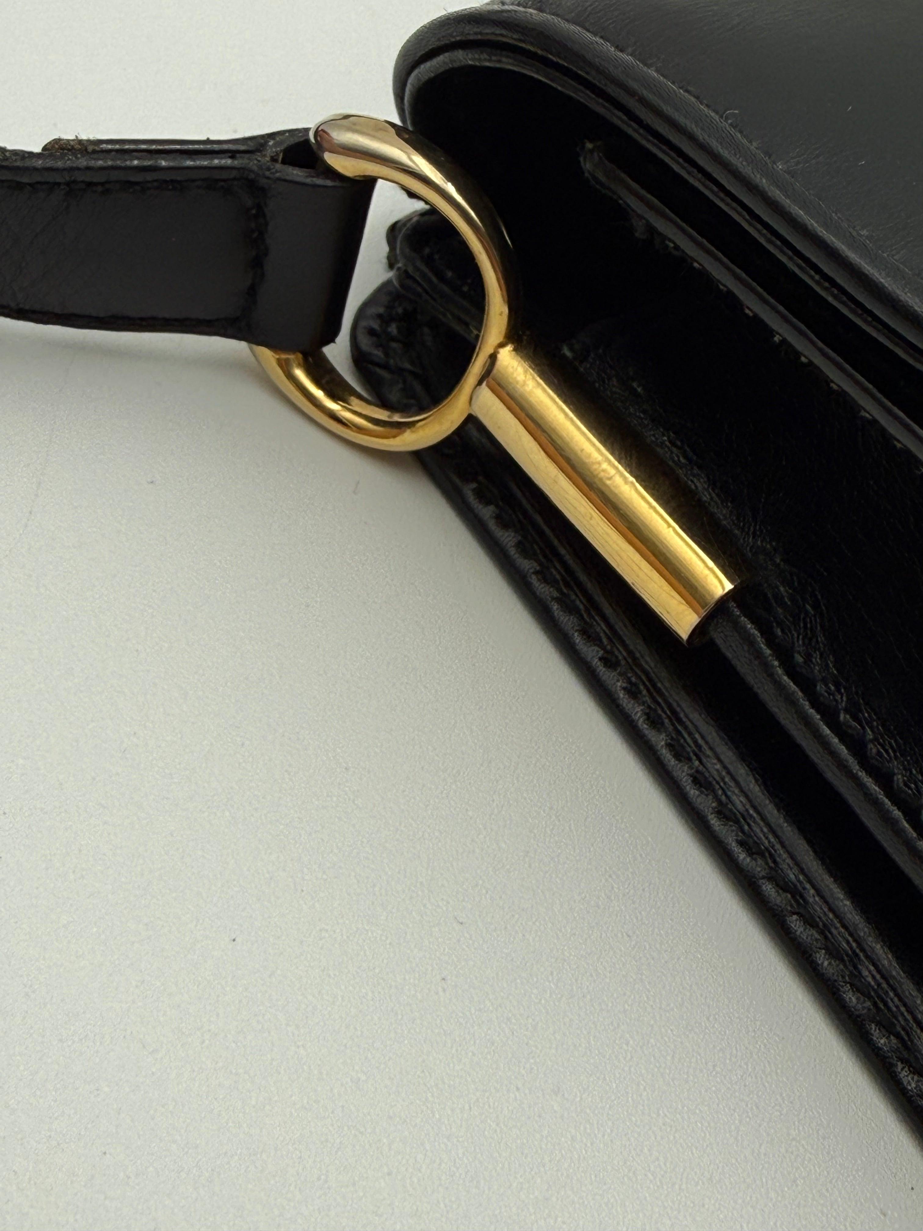 Celine Vintage Black Leather Triomphe Logo Shoulder Bag