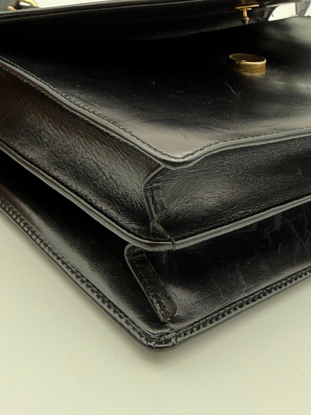 Celine Vintage Black Leather Triomphe Logo Shoulder Bag