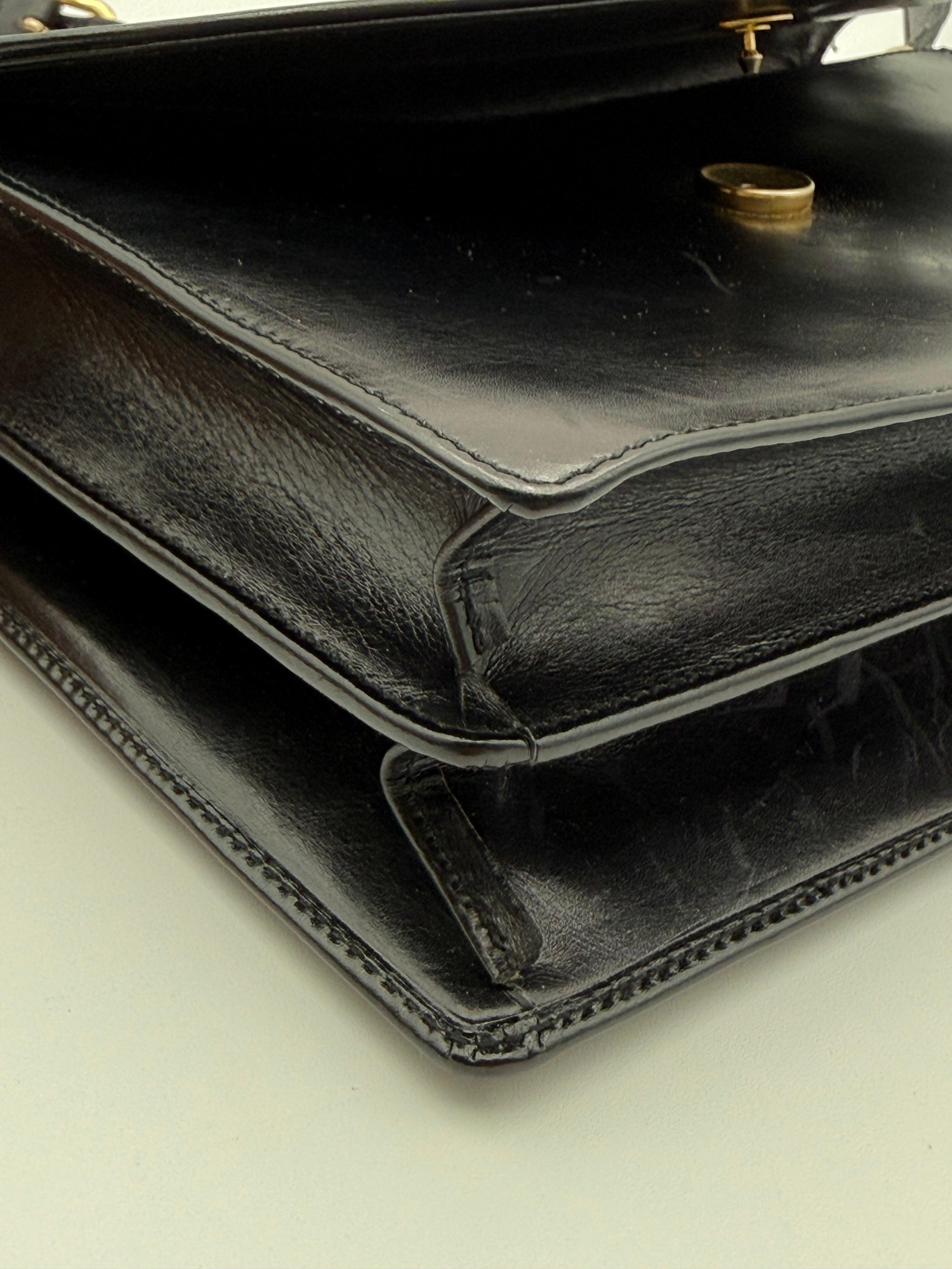 Celine Vintage Black Leather Triomphe Logo Shoulder Bag
