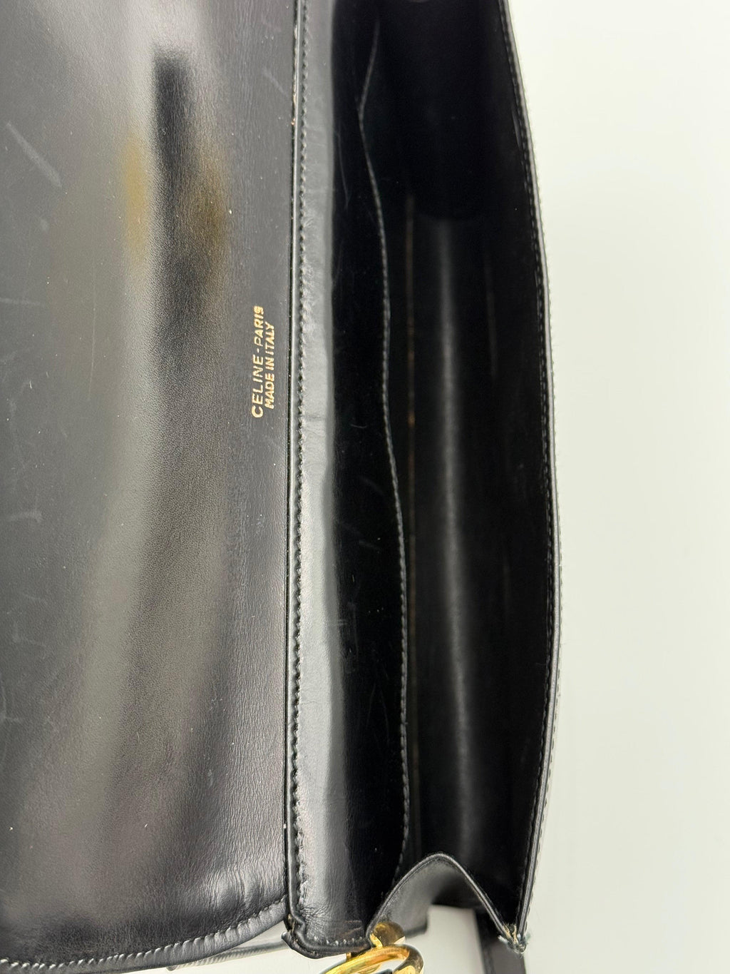Celine Vintage Black Leather Triomphe Logo Shoulder Bag