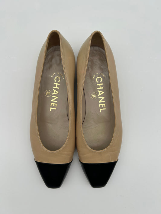 Chanel Ballerine Vintage Bicolor in Pelle Beige e Nere Chanel
