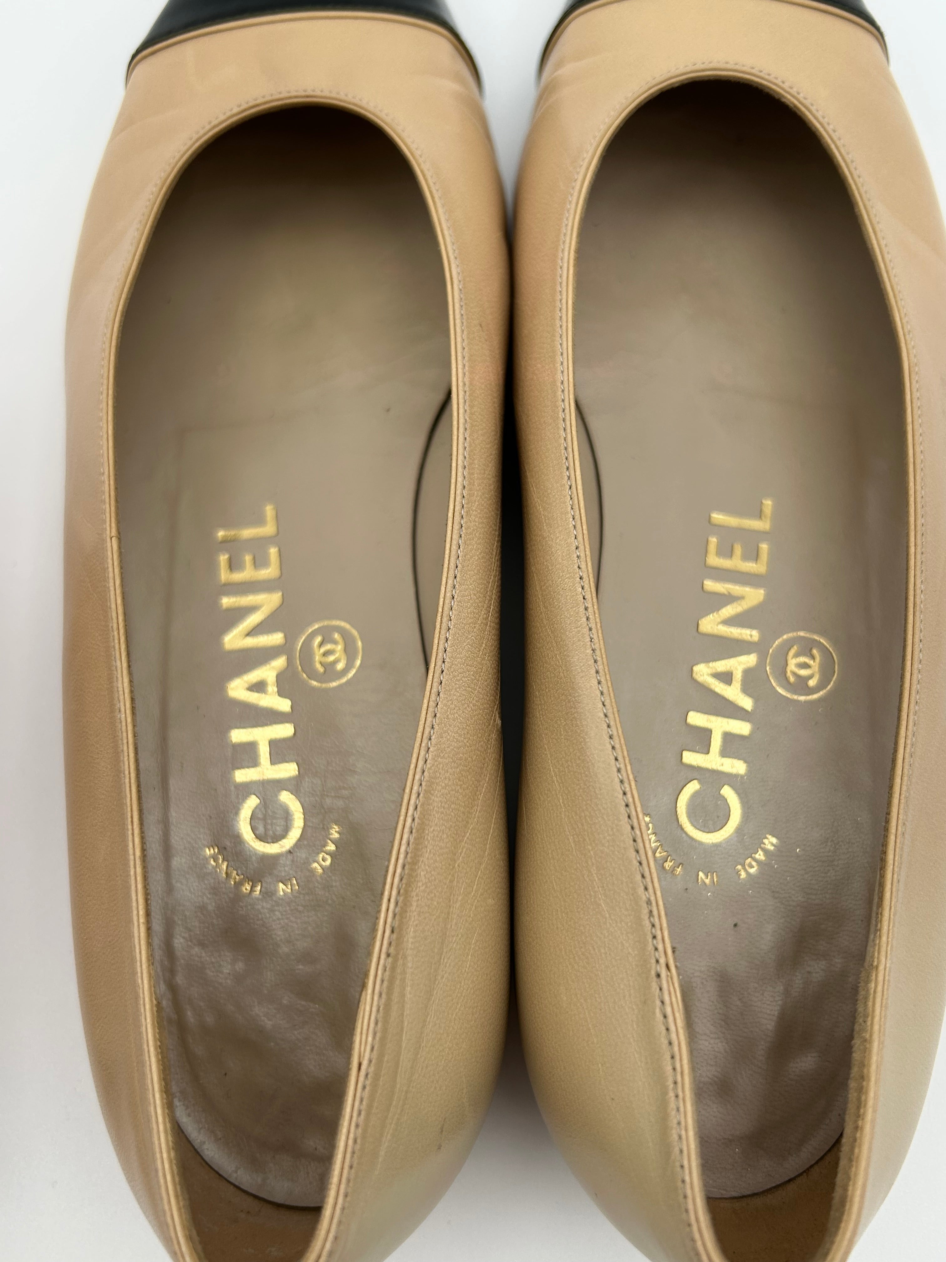 Chanel Ballerine Vintage Bicolor in Pelle Beige e Nere Chanel