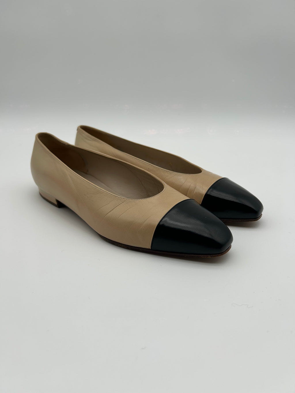 Chanel Ballerine Vintage Bicolor in Pelle Beige e Nere Chanel