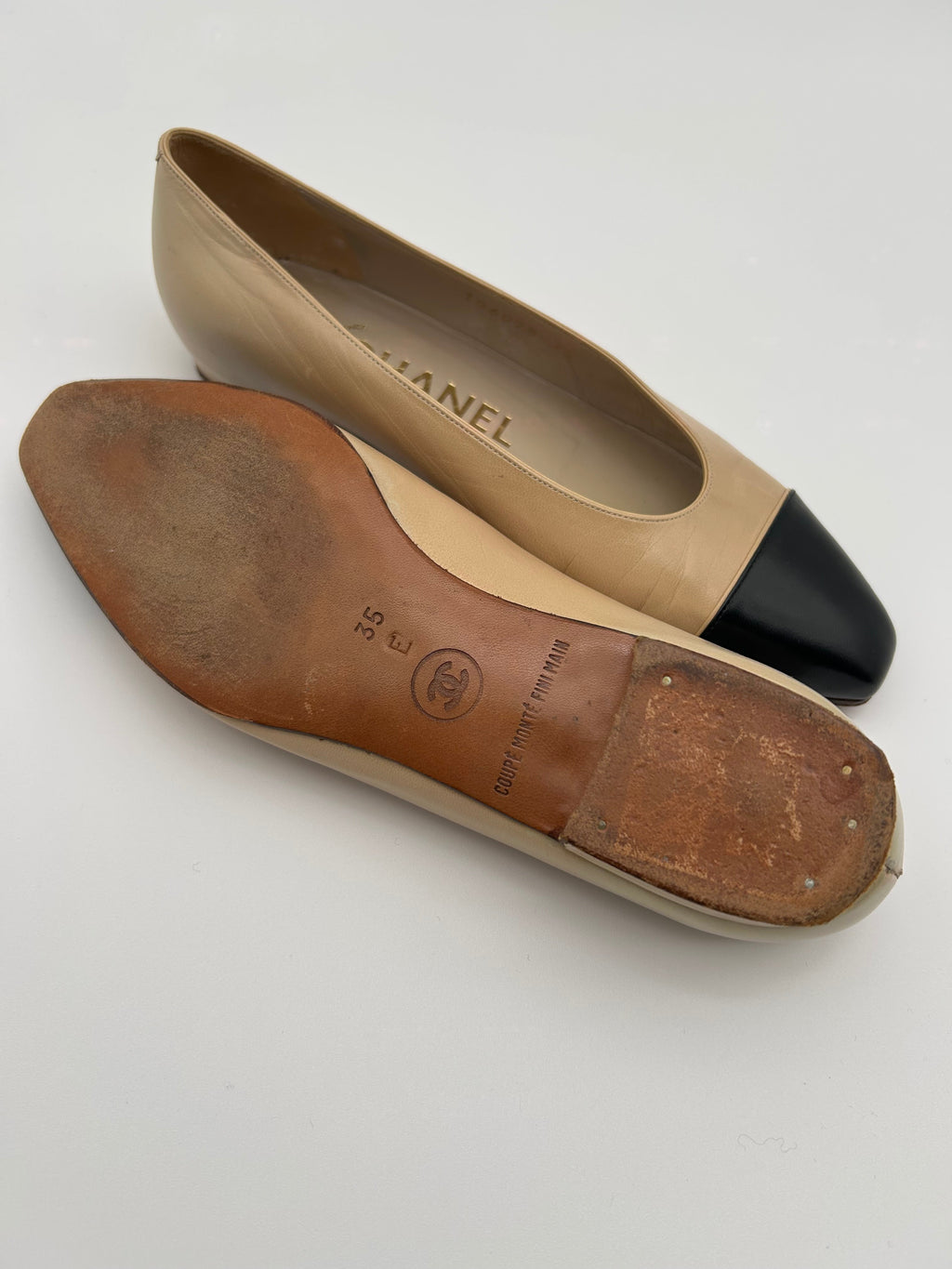 Chanel Ballerine Vintage Bicolor in Pelle Beige e Nere Chanel