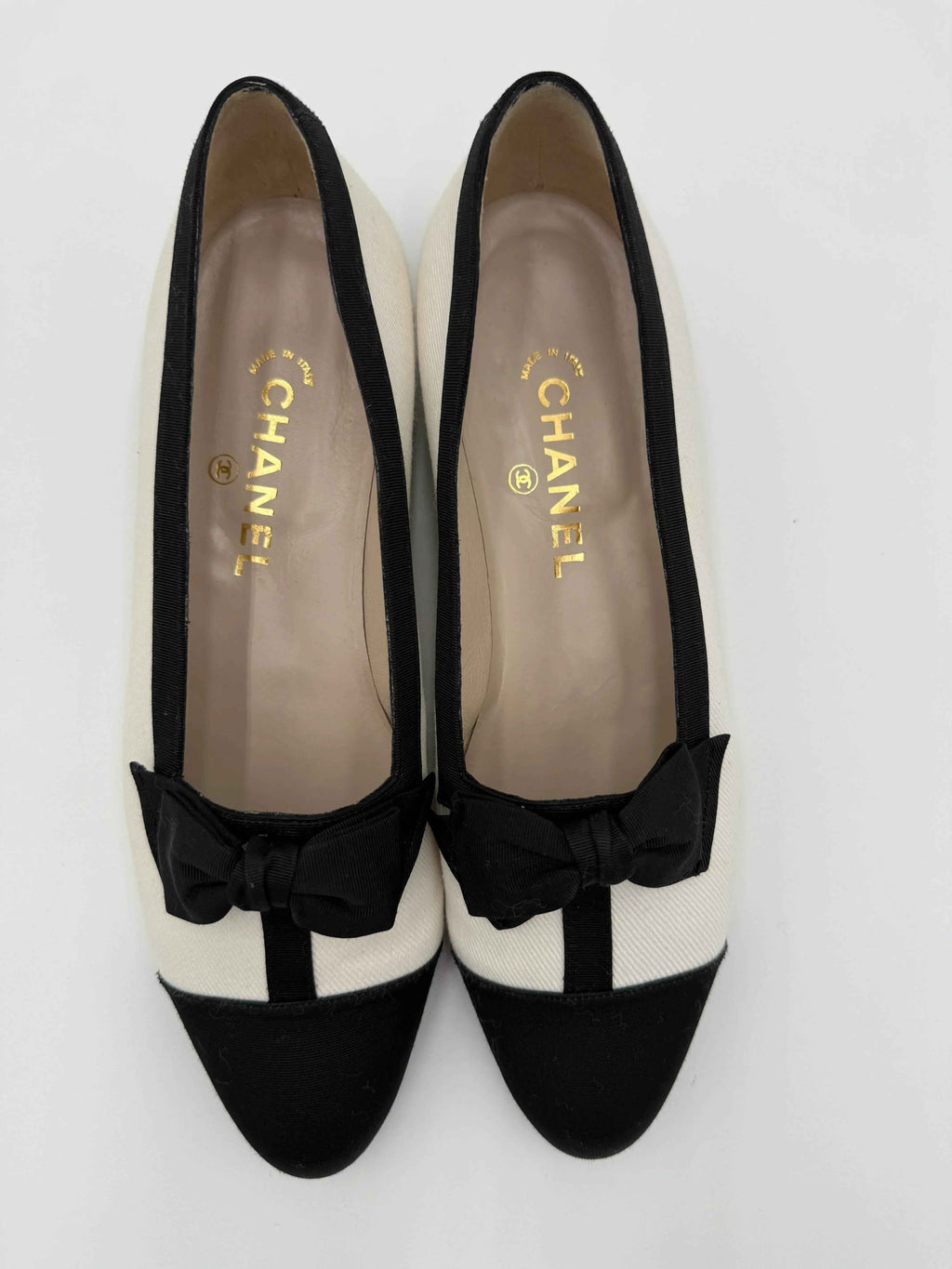 Chanel Ballerine Vintage in tessuto Bicolore Bianco e Nero