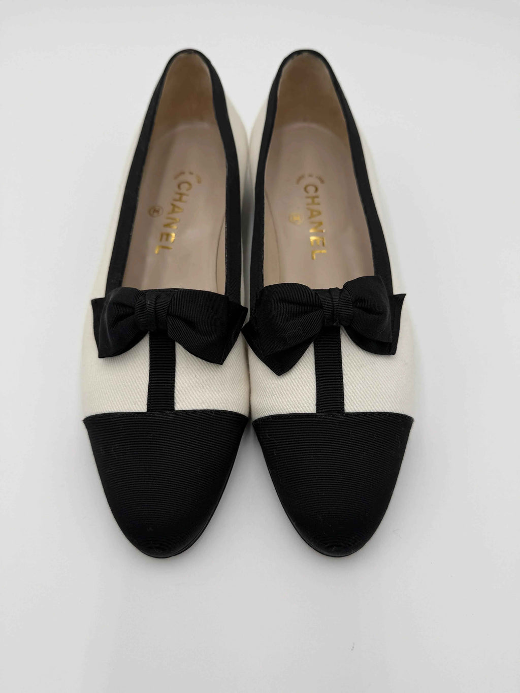 Chanel Ballerine Vintage in tessuto Bicolore Bianco e Nero