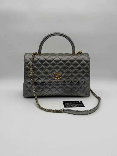 Chanel Borsa Coco Handle in Pelle Caviar Argento