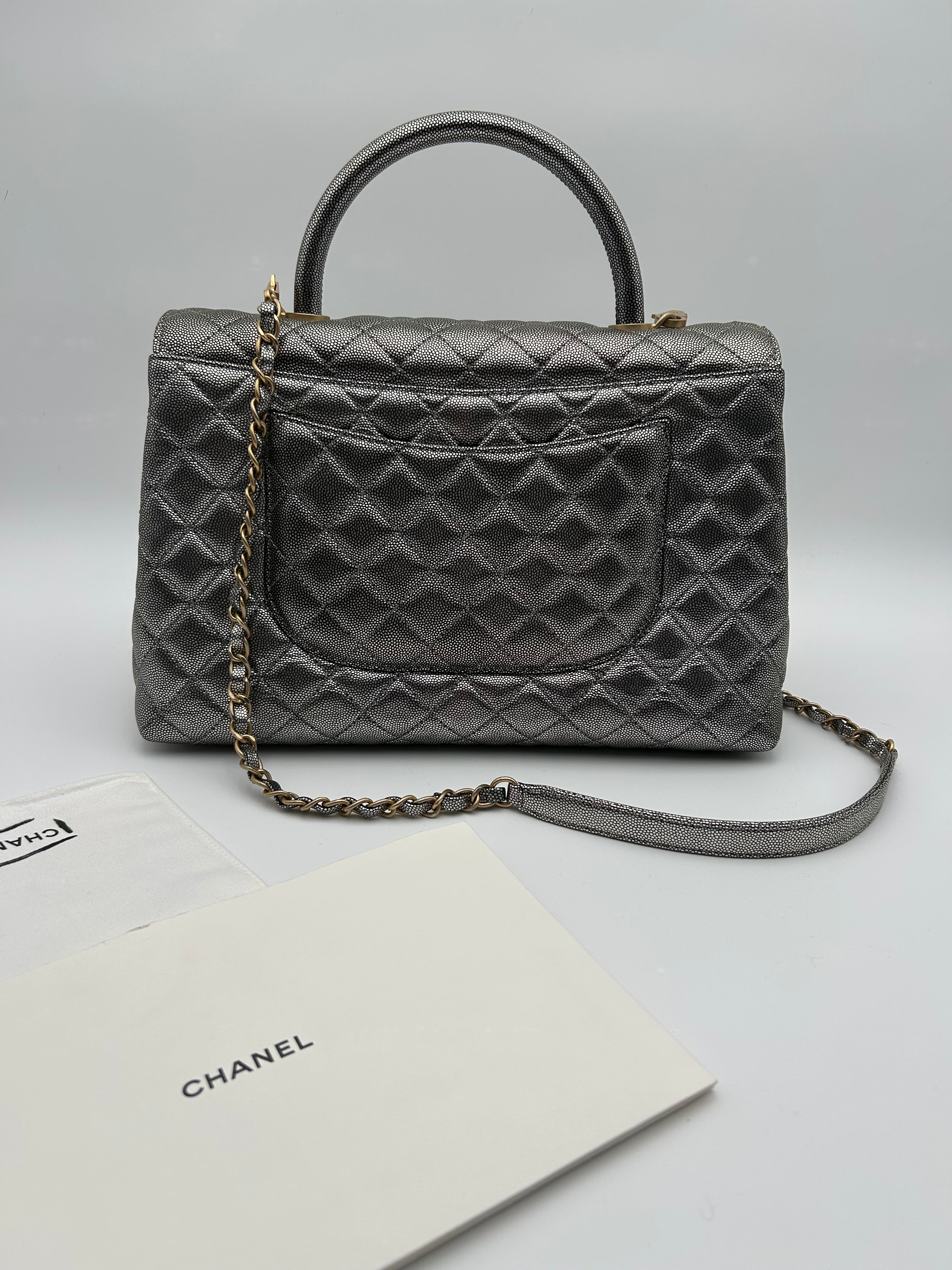 Chanel Borsa Coco Handle in Pelle Argento Chanel