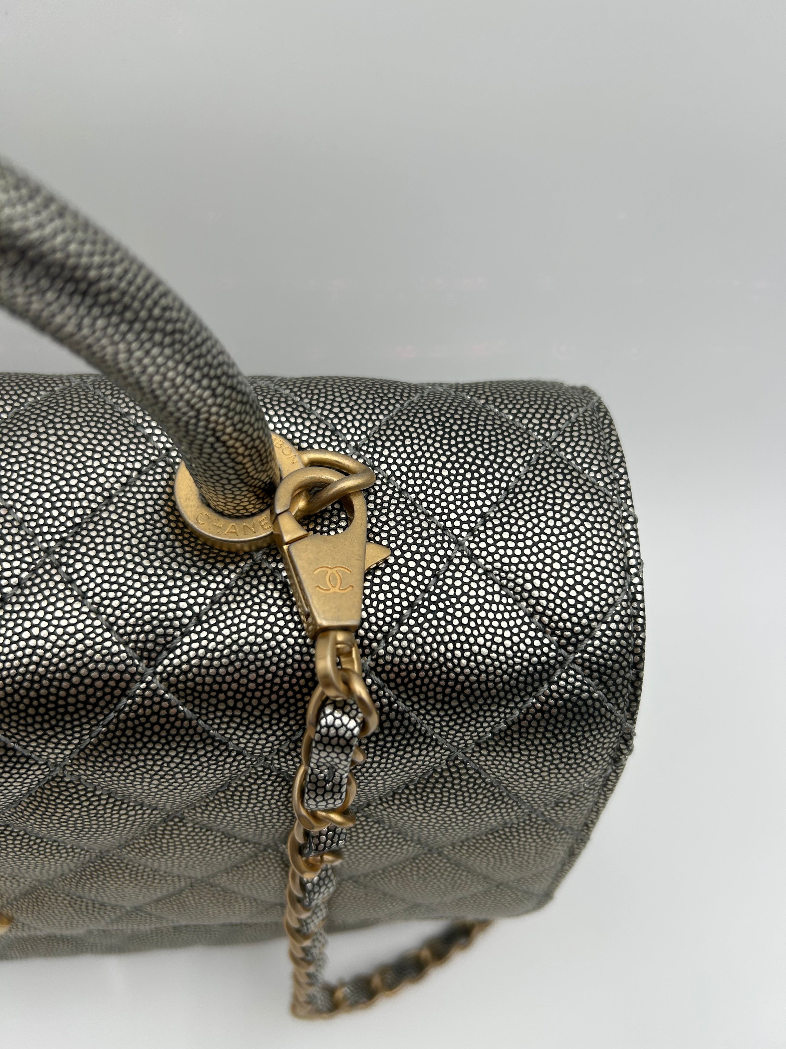 Chanel Borsa Coco Handle in Pelle Argento Chanel