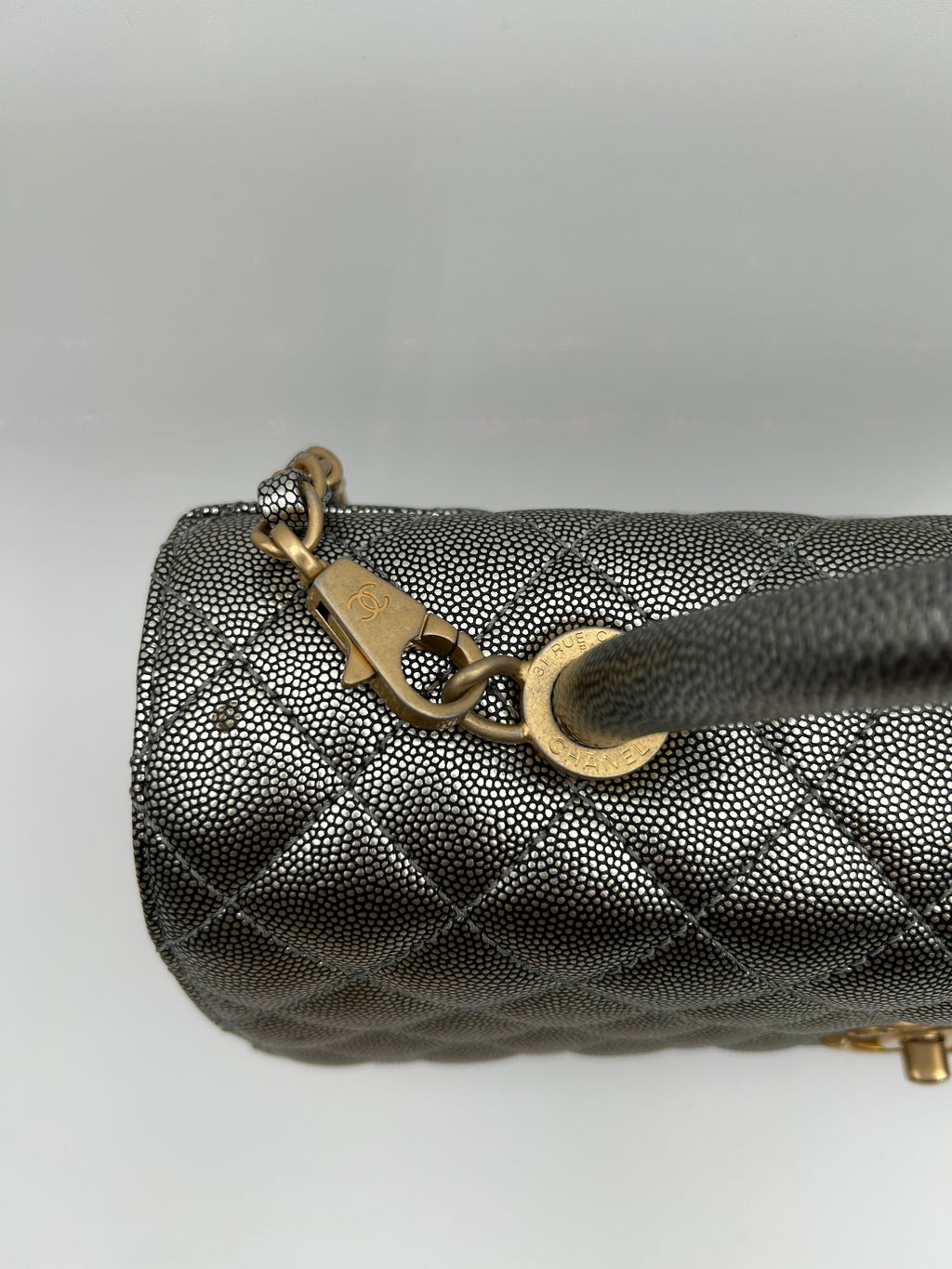 Chanel Borsa Coco Handle in Pelle Argento Chanel