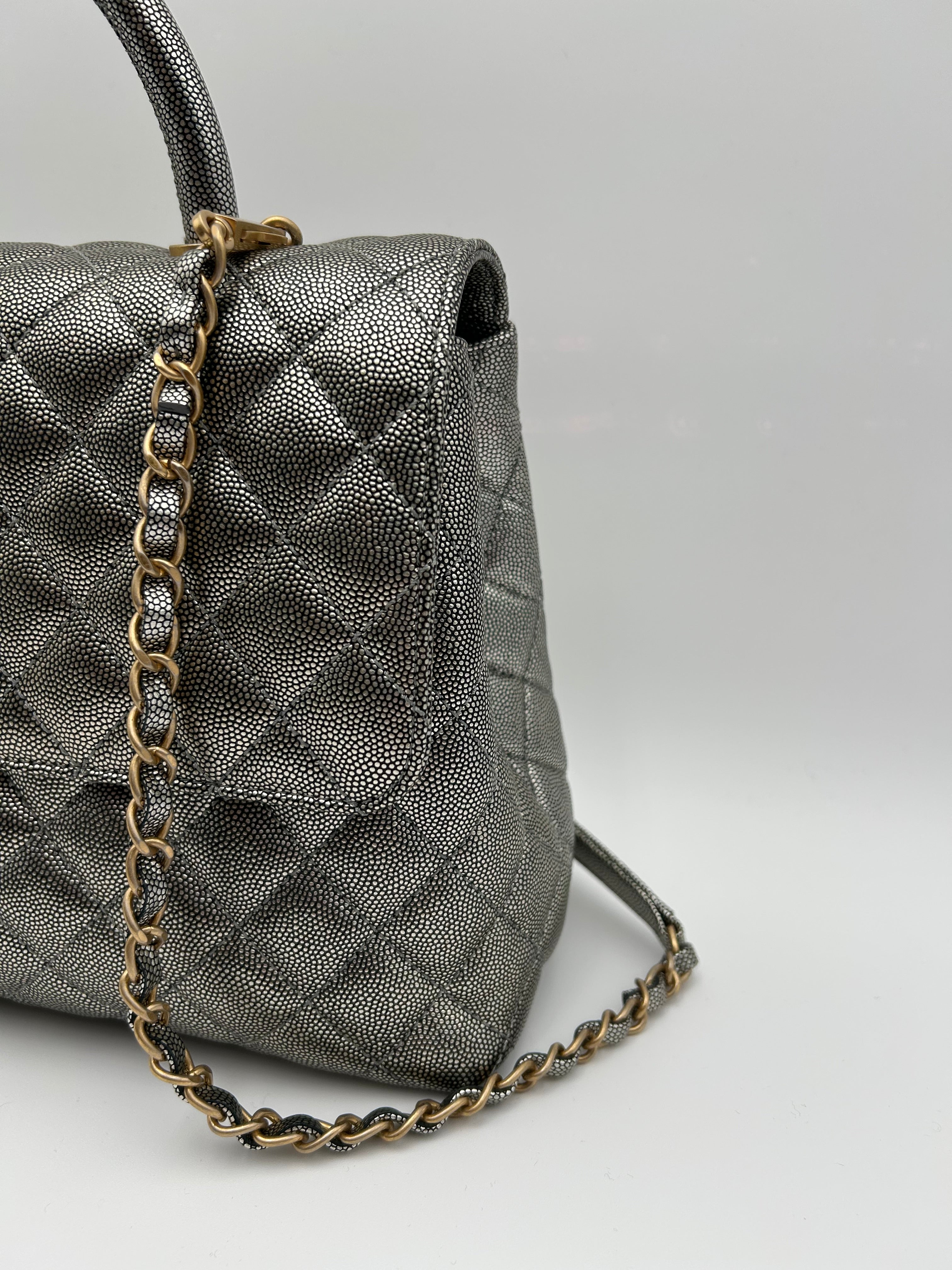 Chanel Borsa Coco Handle in Pelle Argento Chanel