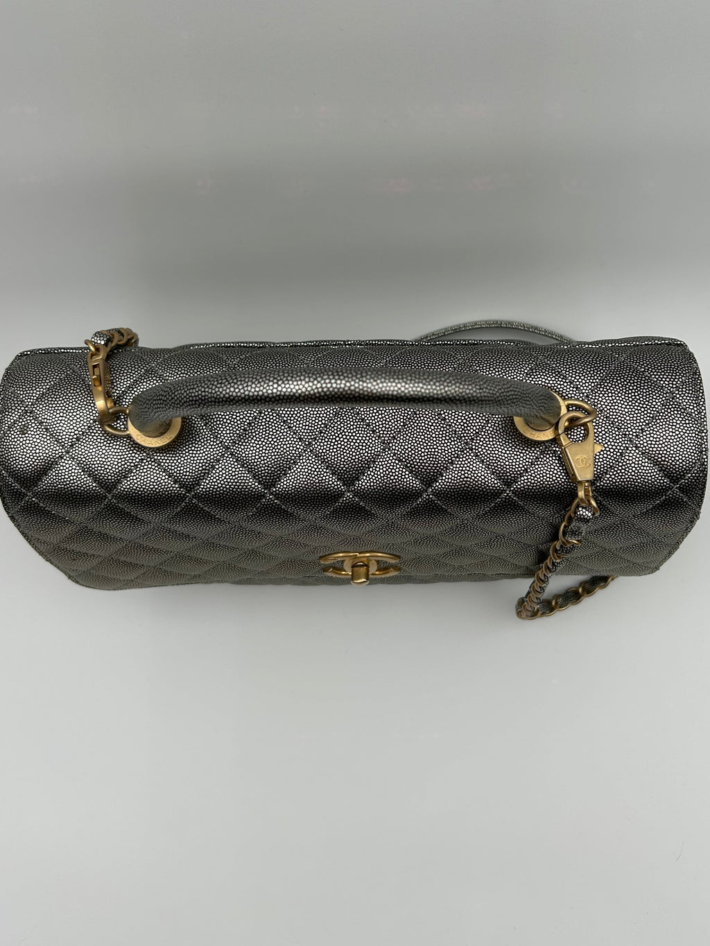 Chanel Borsa Coco Handle in Pelle Argento Chanel