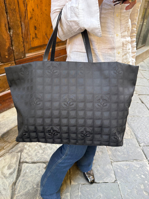Chanel Vintage Black Canvas and Leather Tote Bag