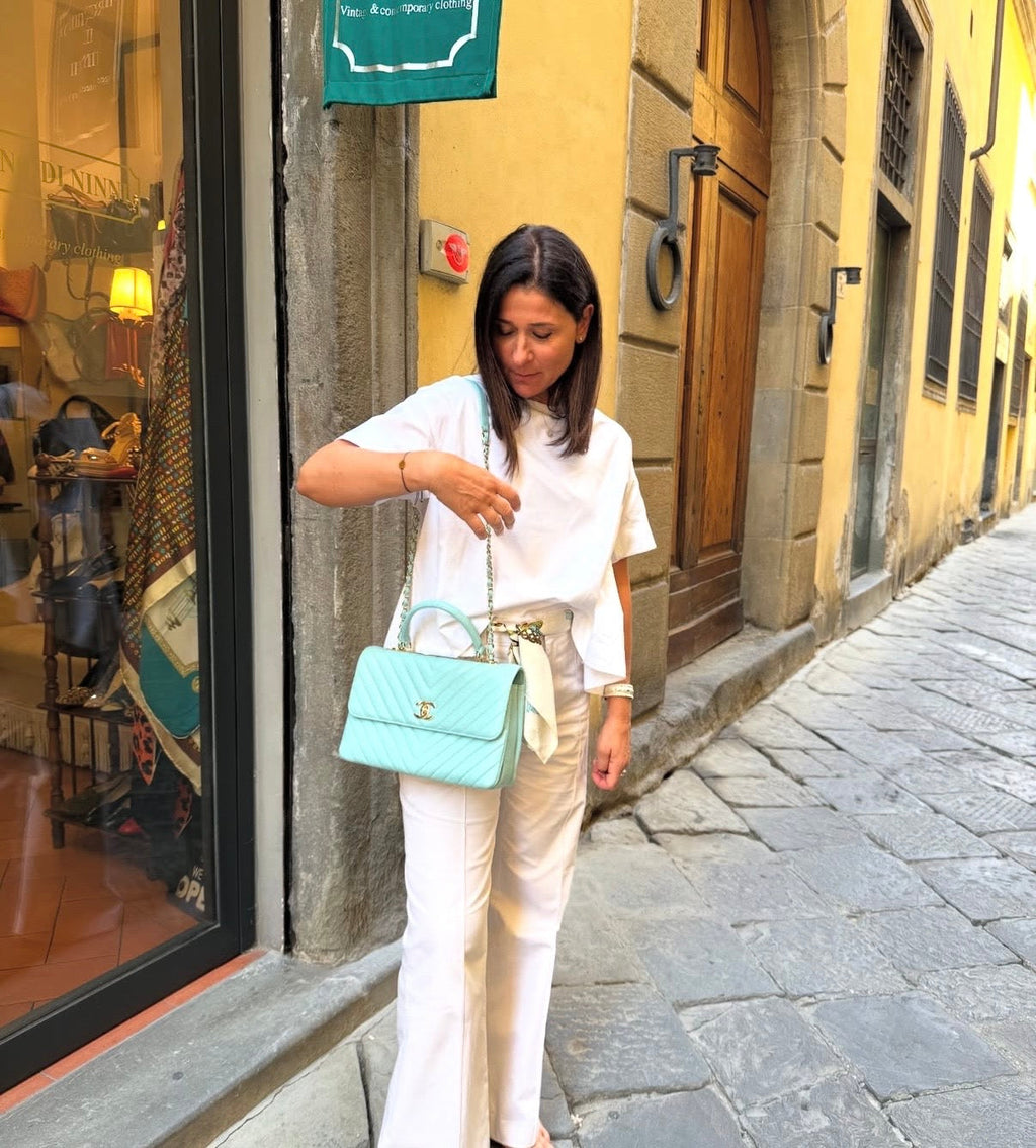 Chanel Coco Handle Borsa in Pelle di Agnello Celeste Chanel