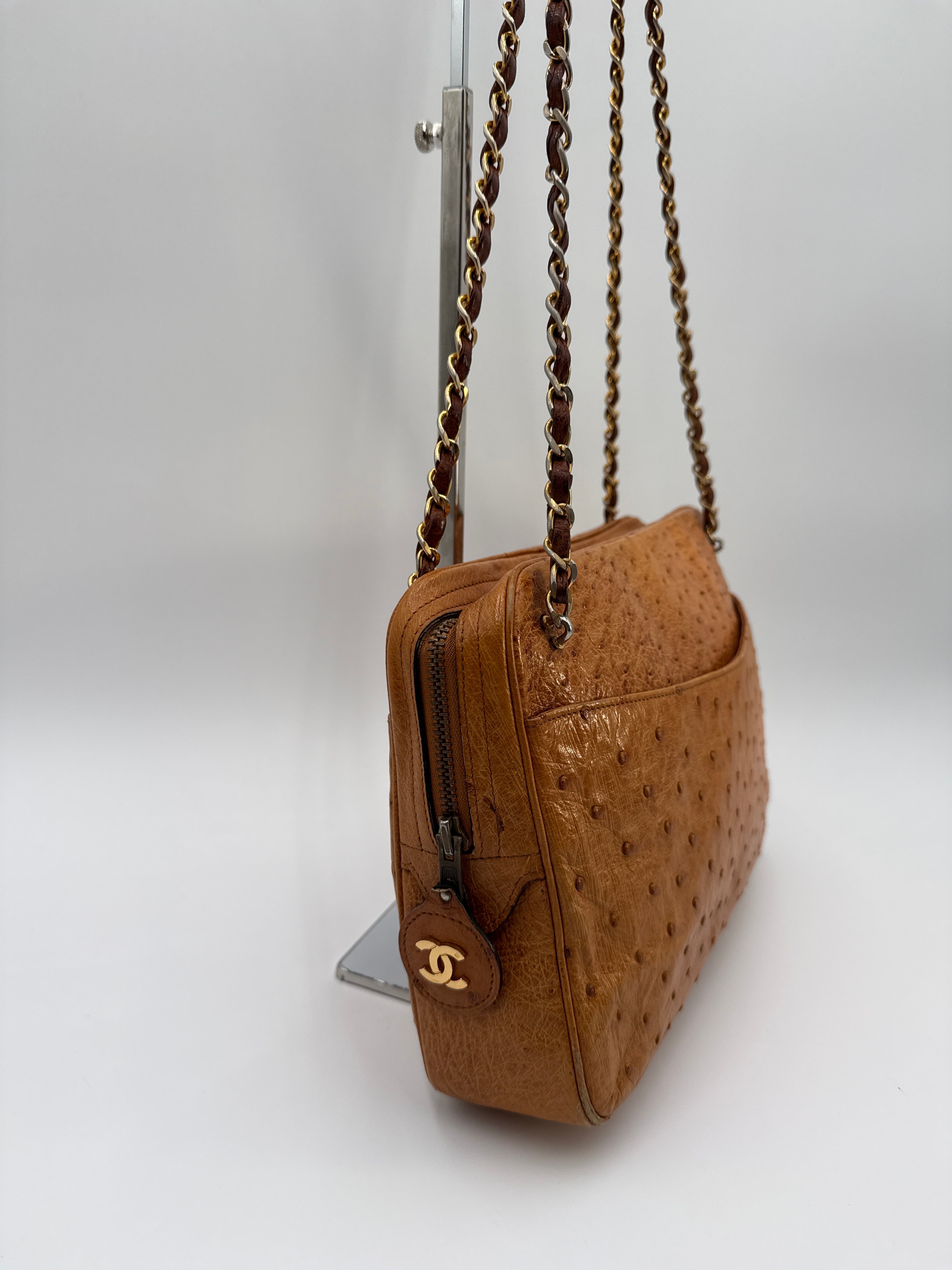 Chanel Vintage in Pelle di Struzzo Marrone Chanel