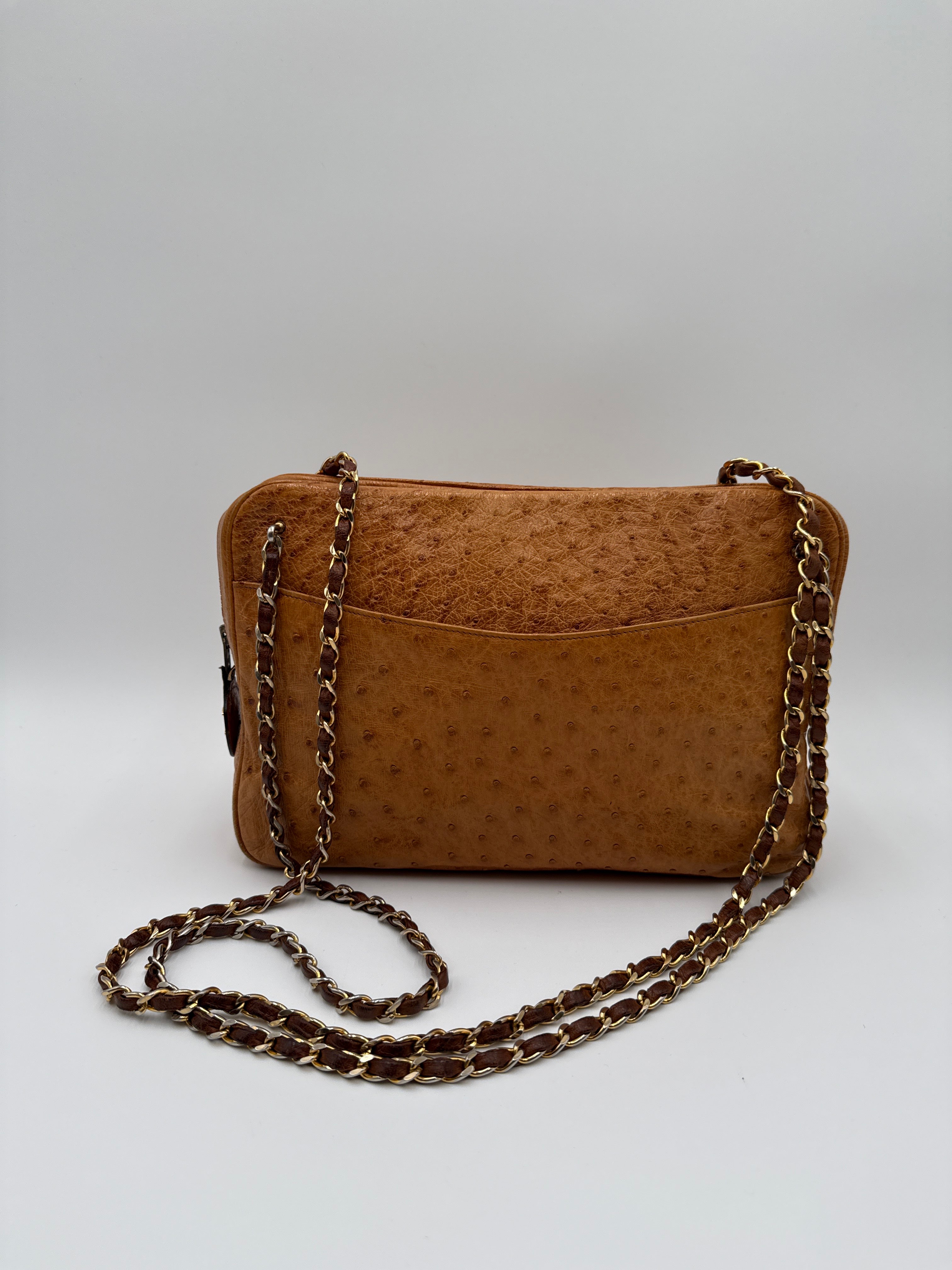 Chanel Vintage in Pelle di Struzzo Marrone Chanel