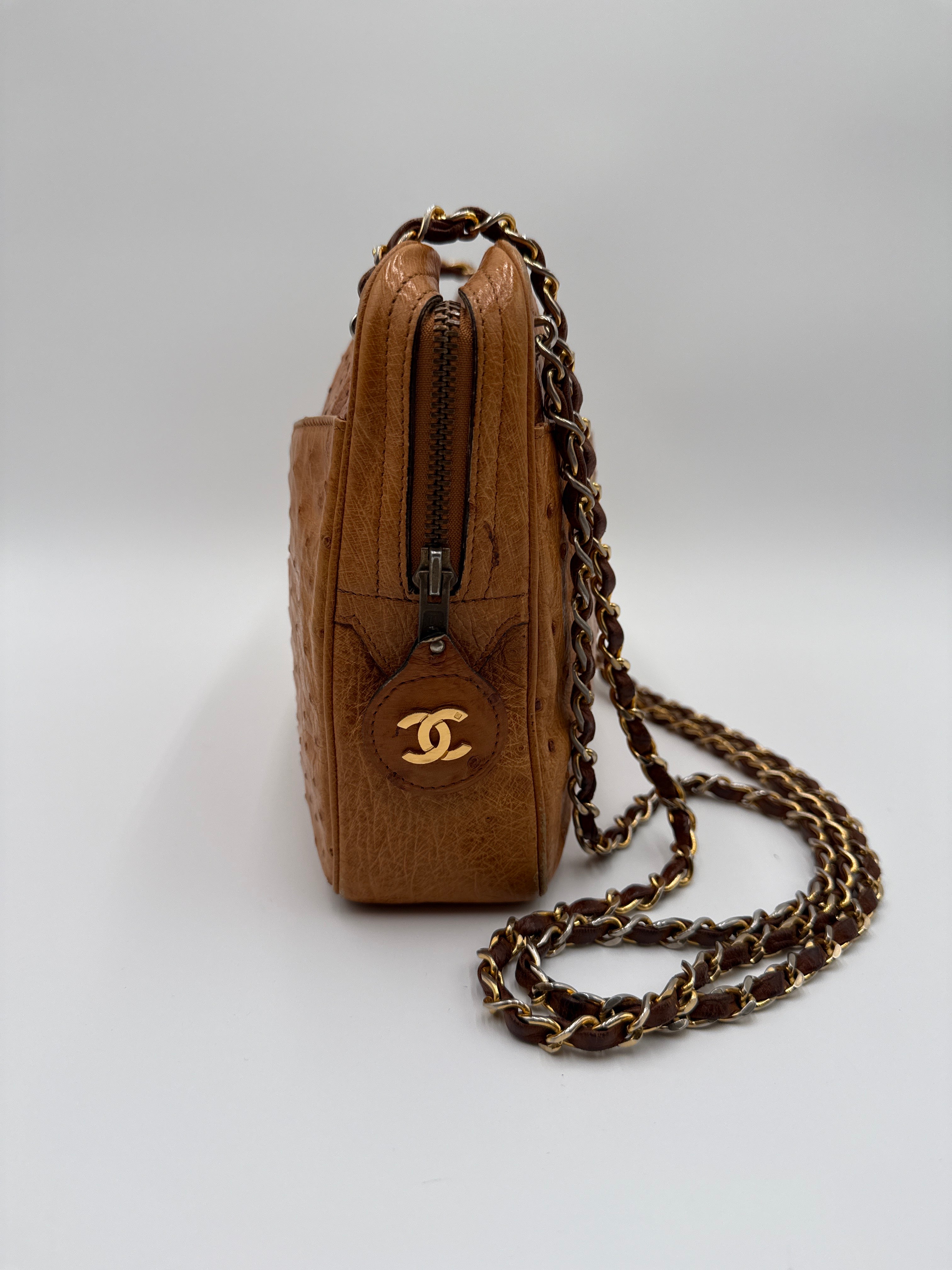 Chanel Vintage in Pelle di Struzzo Marrone Chanel
