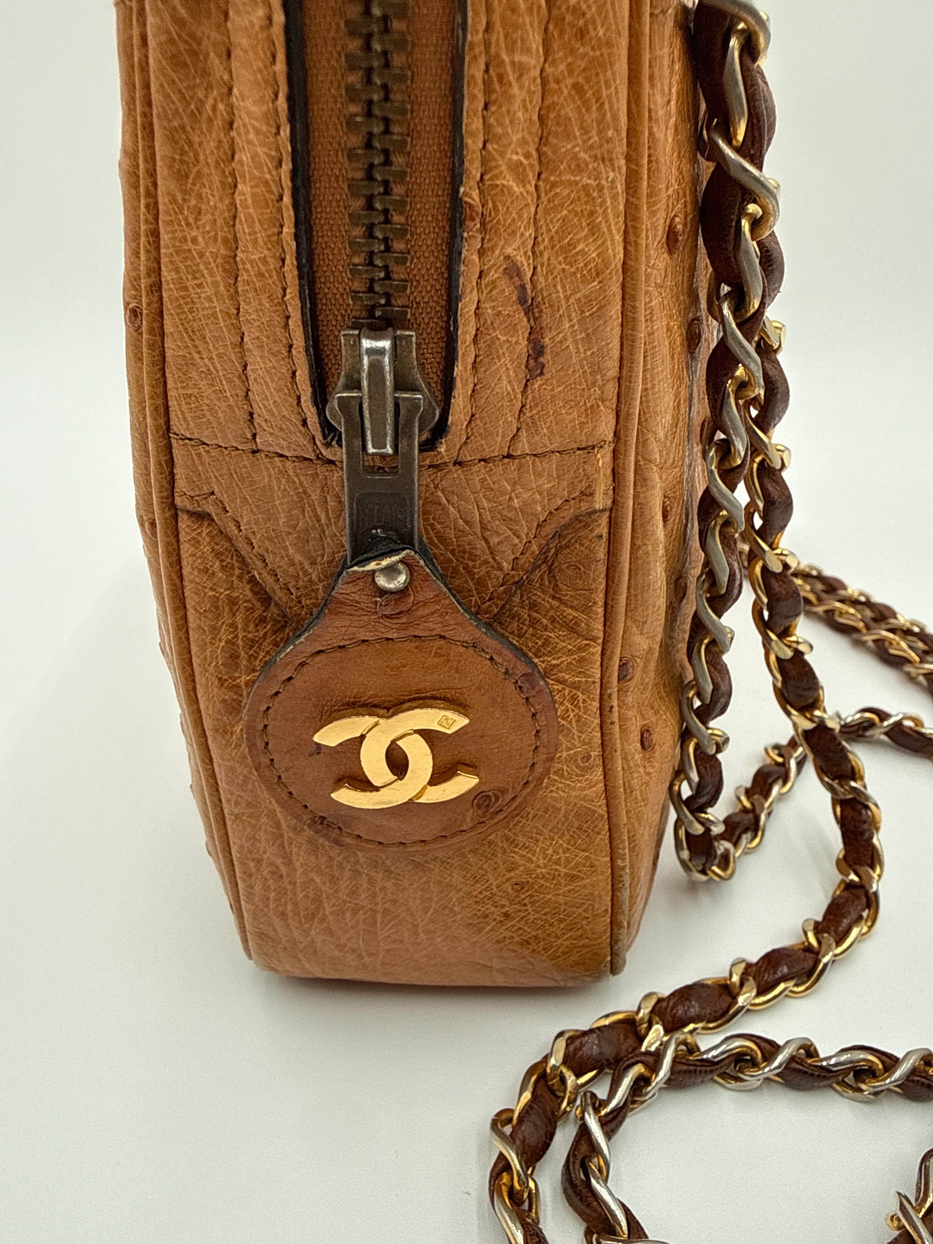 Chanel Vintage in Pelle di Struzzo Marrone Chanel