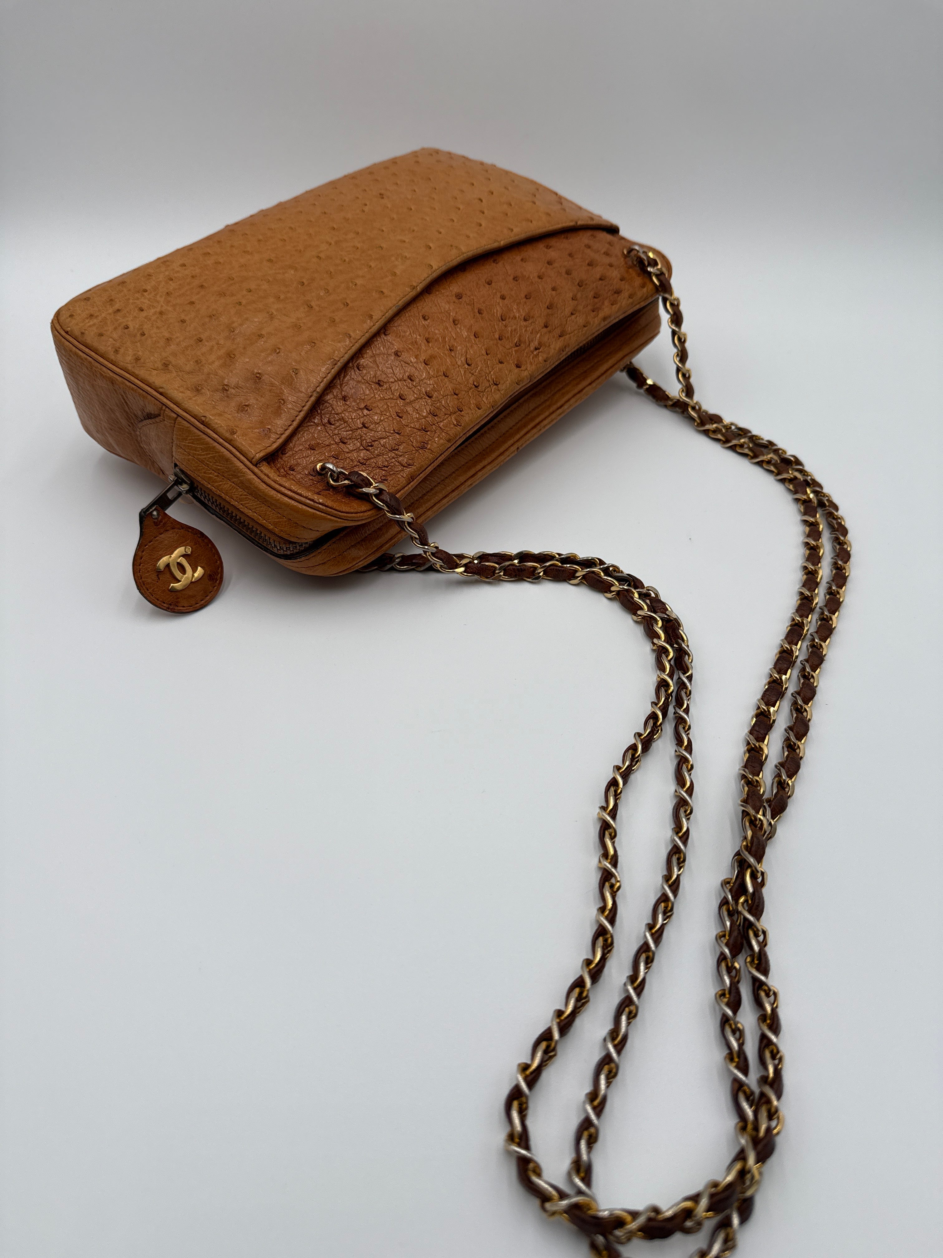 Chanel Vintage in Pelle di Struzzo Marrone Chanel