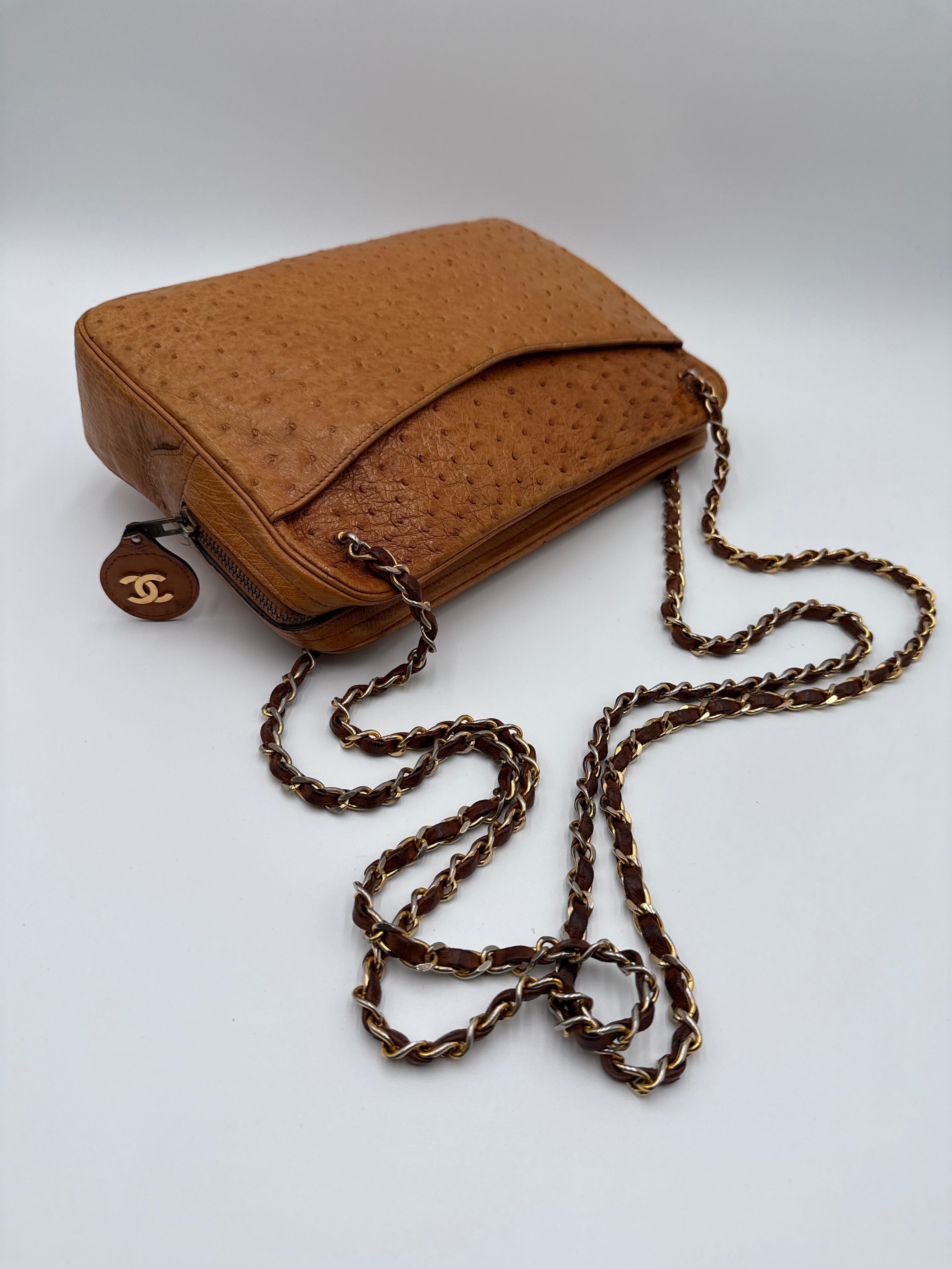 Chanel Vintage in Pelle di Struzzo Marrone Chanel